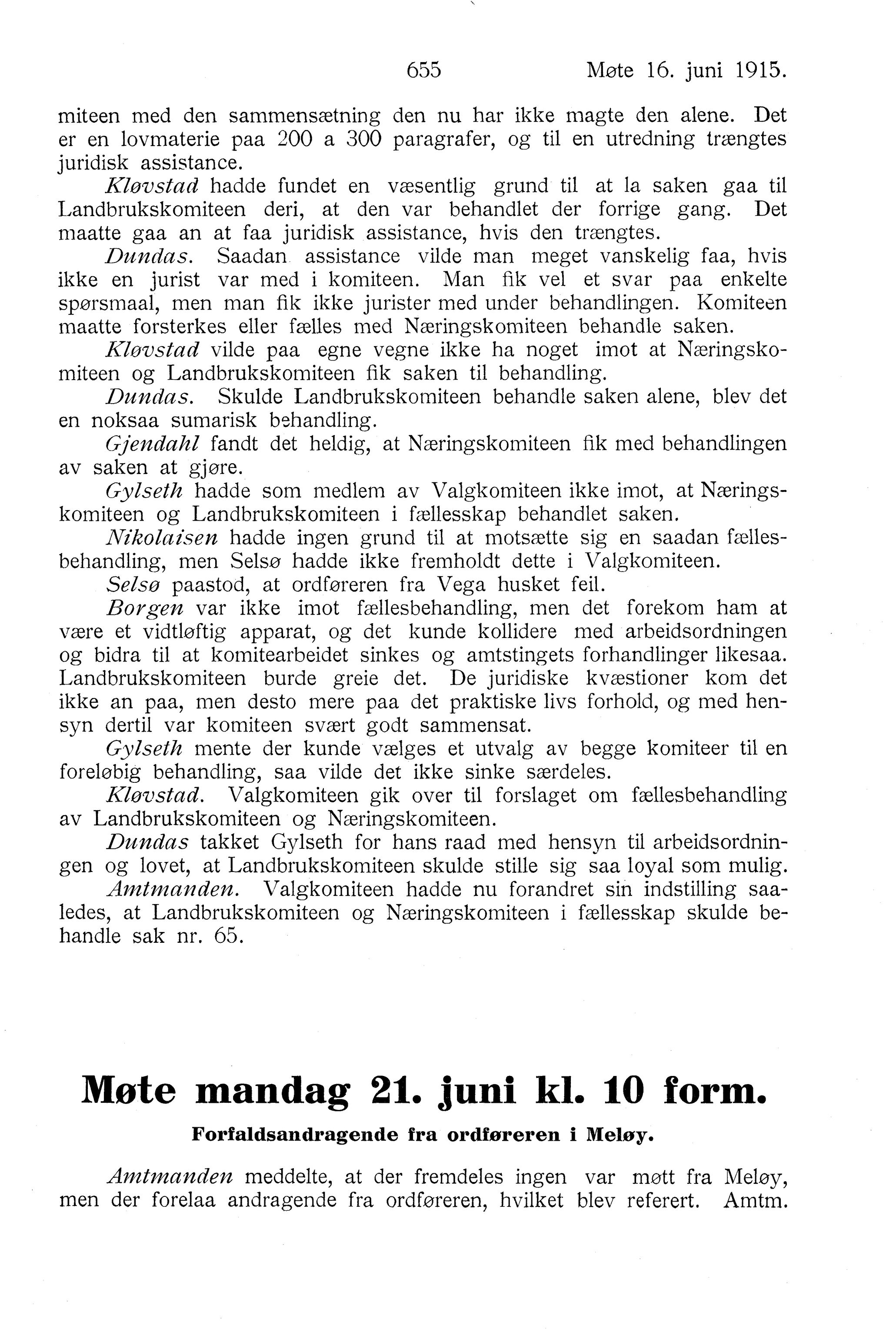 Nordland Fylkeskommune. Fylkestinget, AIN/NFK-17/176/A/Ac/L0038: Fylkestingsforhandlinger 1915, 1915, p. 655