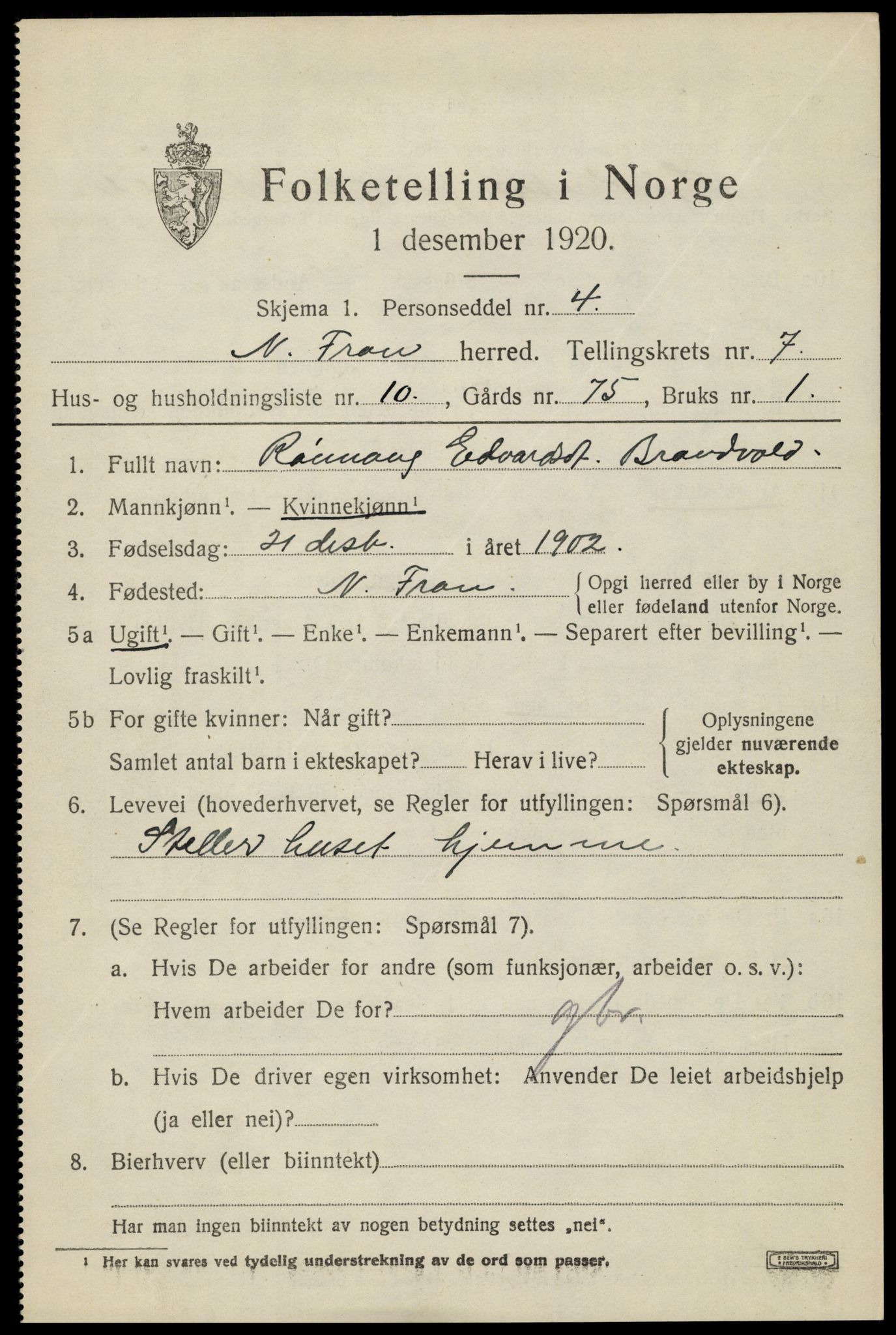 SAH, 1920 census for Nord-Fron, 1920, p. 6070