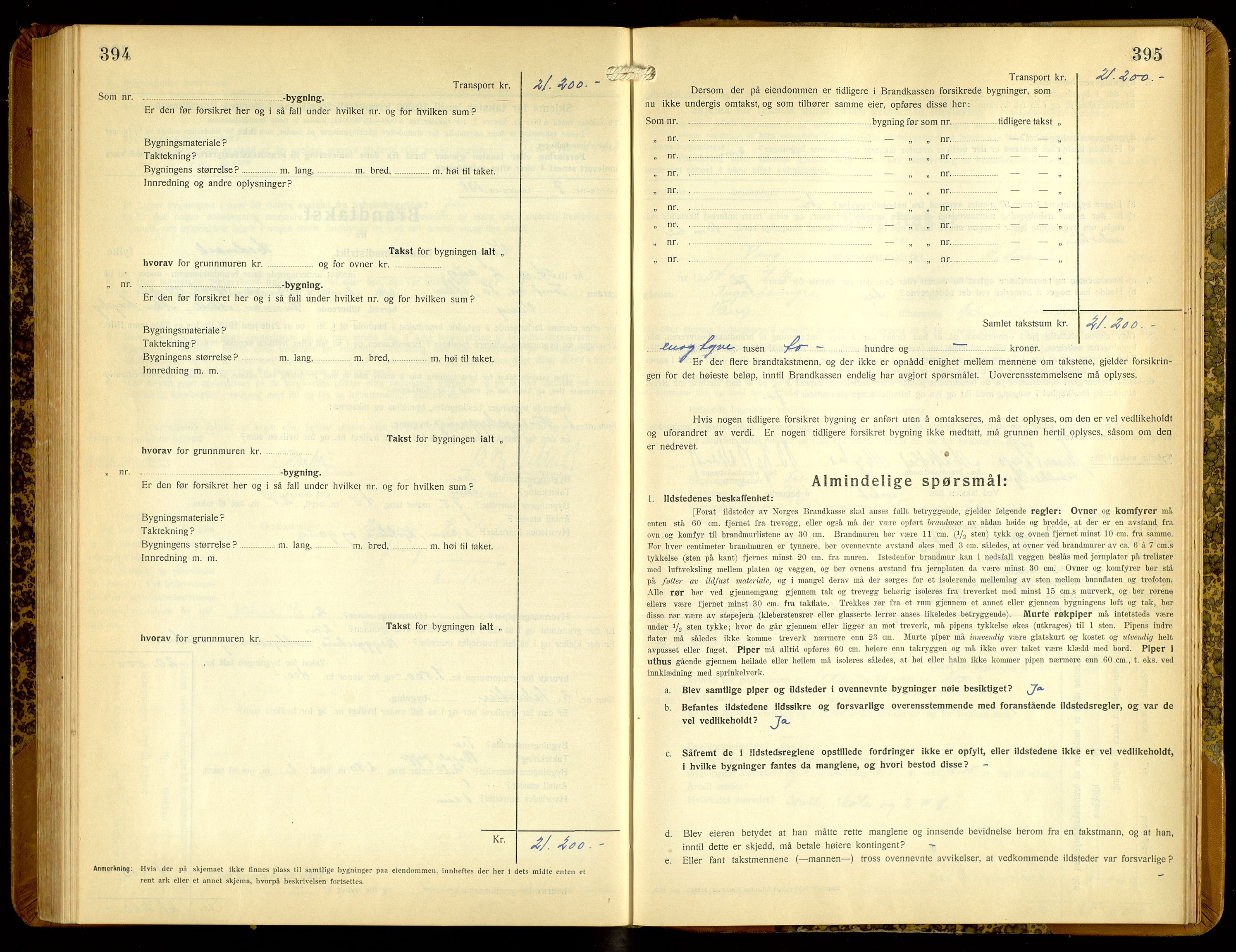 Norges Brannkasse, Vang, Hedmark, AV/SAH-NBRANV-005/F/L0010: Branntakstprotokoll, 1934-1955, p. 394-395