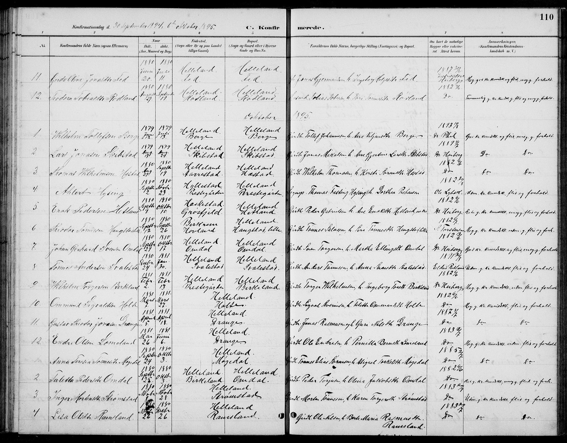 Helleland sokneprestkontor, AV/SAST-A-101810: Parish register (copy) no. B 4, 1887-1941, p. 110