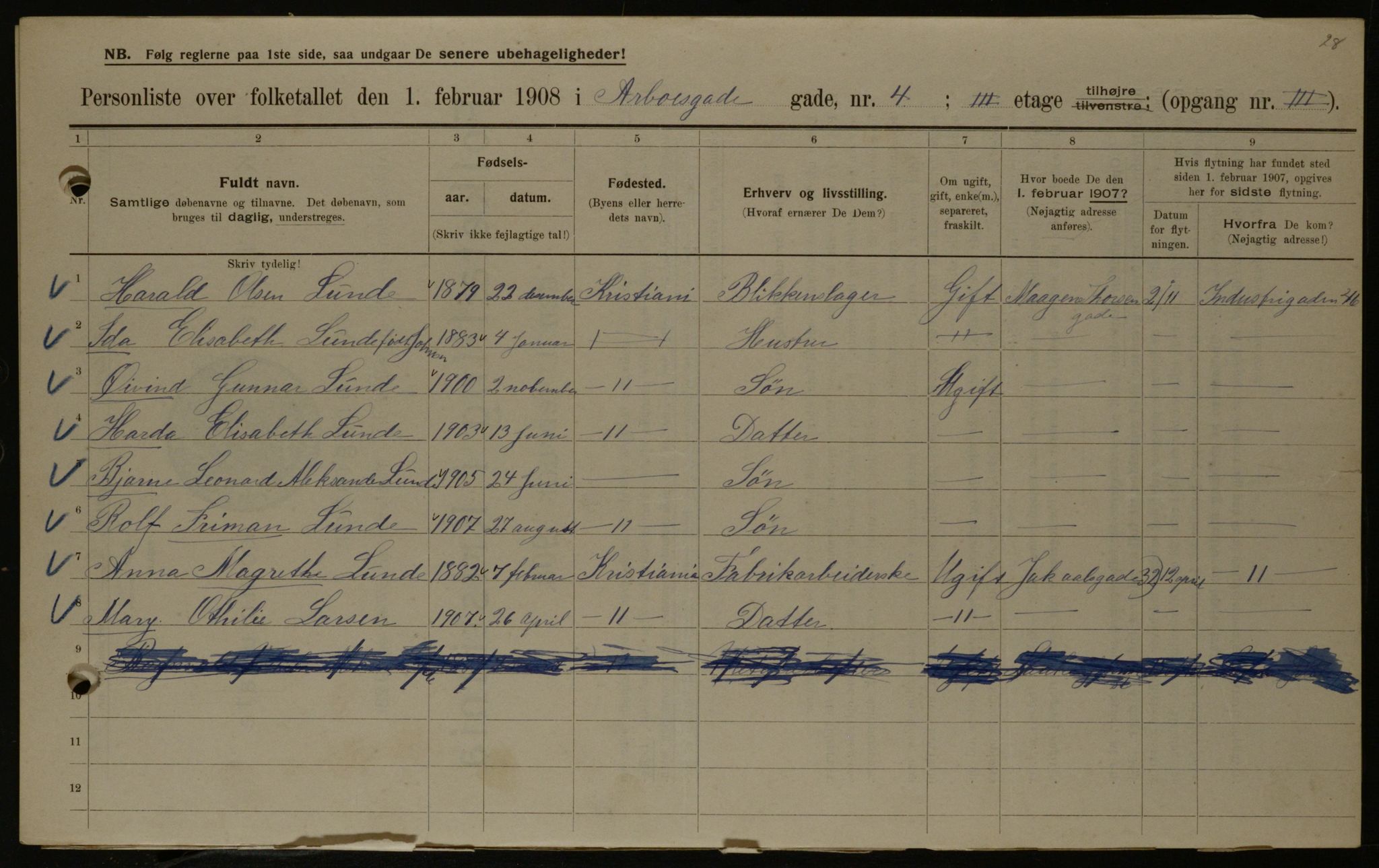 OBA, Municipal Census 1908 for Kristiania, 1908, p. 2094