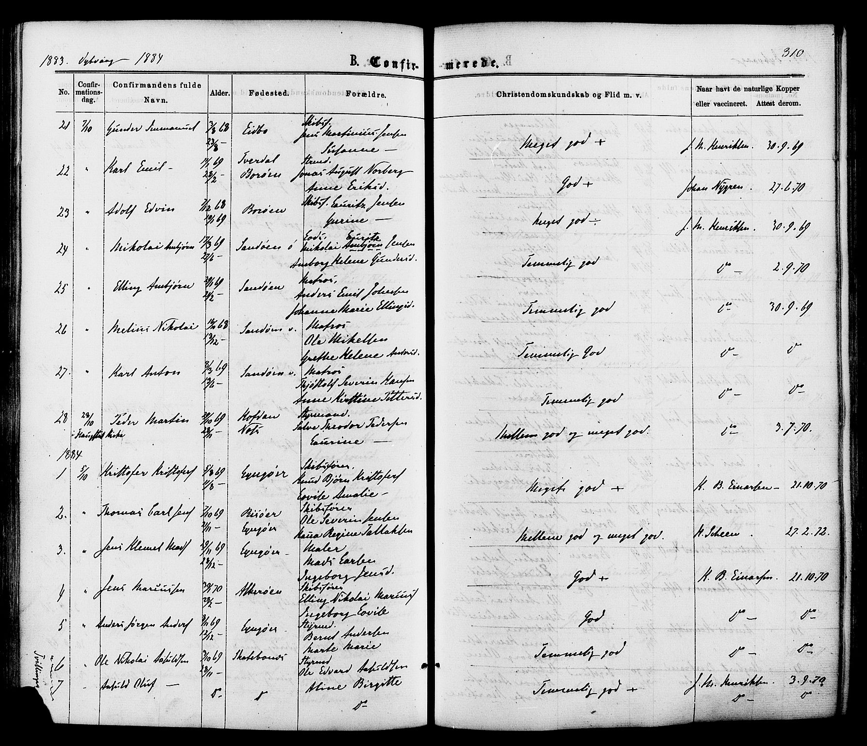 Dypvåg sokneprestkontor, SAK/1111-0007/F/Fa/Faa/L0007: Parish register (official) no. A 7/ 1, 1872-1884, p. 310