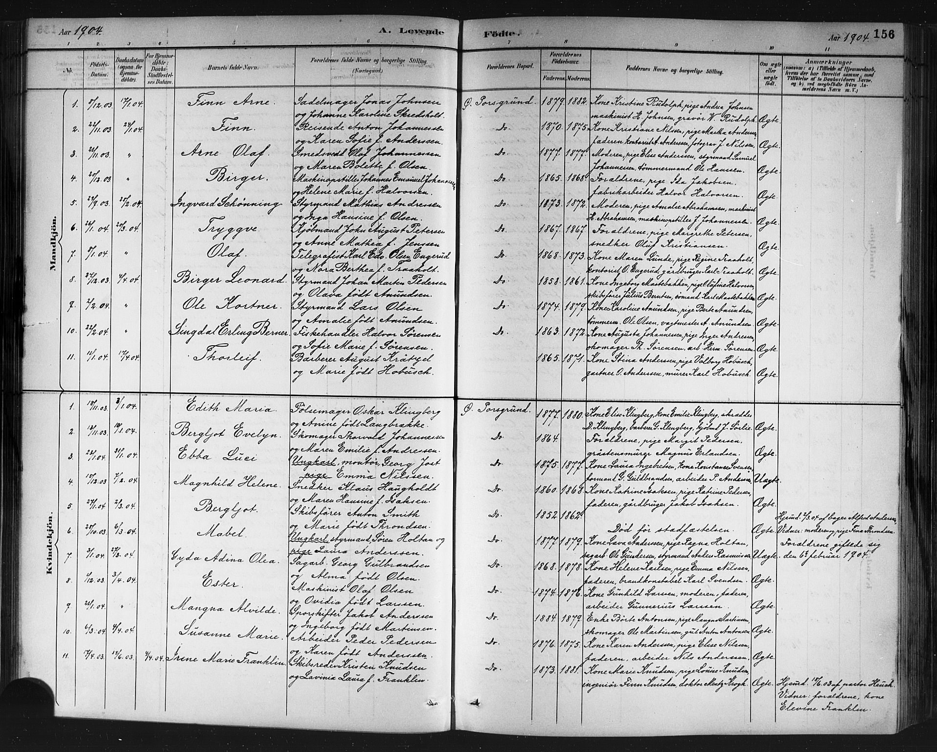Porsgrunn kirkebøker , SAKO/A-104/G/Gb/L0005: Parish register (copy) no. II 5, 1883-1915, p. 156