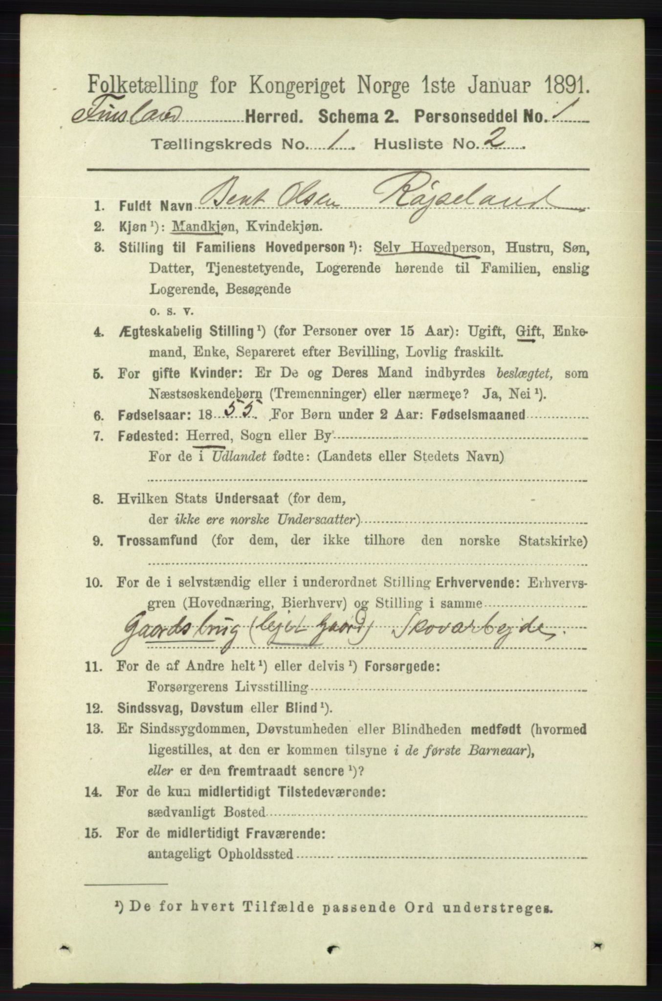 RA, 1891 census for 1023 Finsland, 1891, p. 77