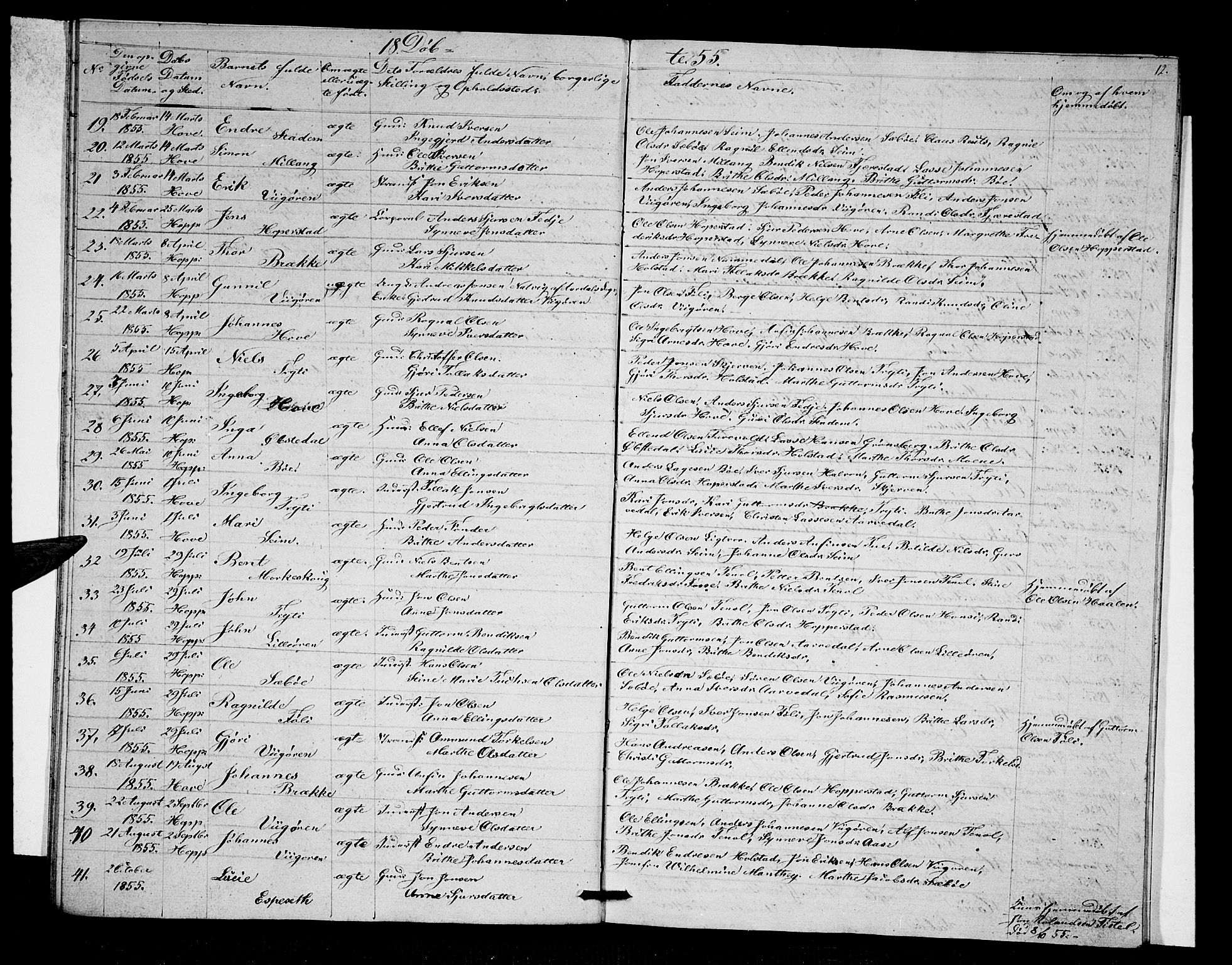 Vik sokneprestembete, AV/SAB-A-81501/H/Hab/Haba/L0001: Parish register (copy) no. A 1, 1852-1856, p. 12