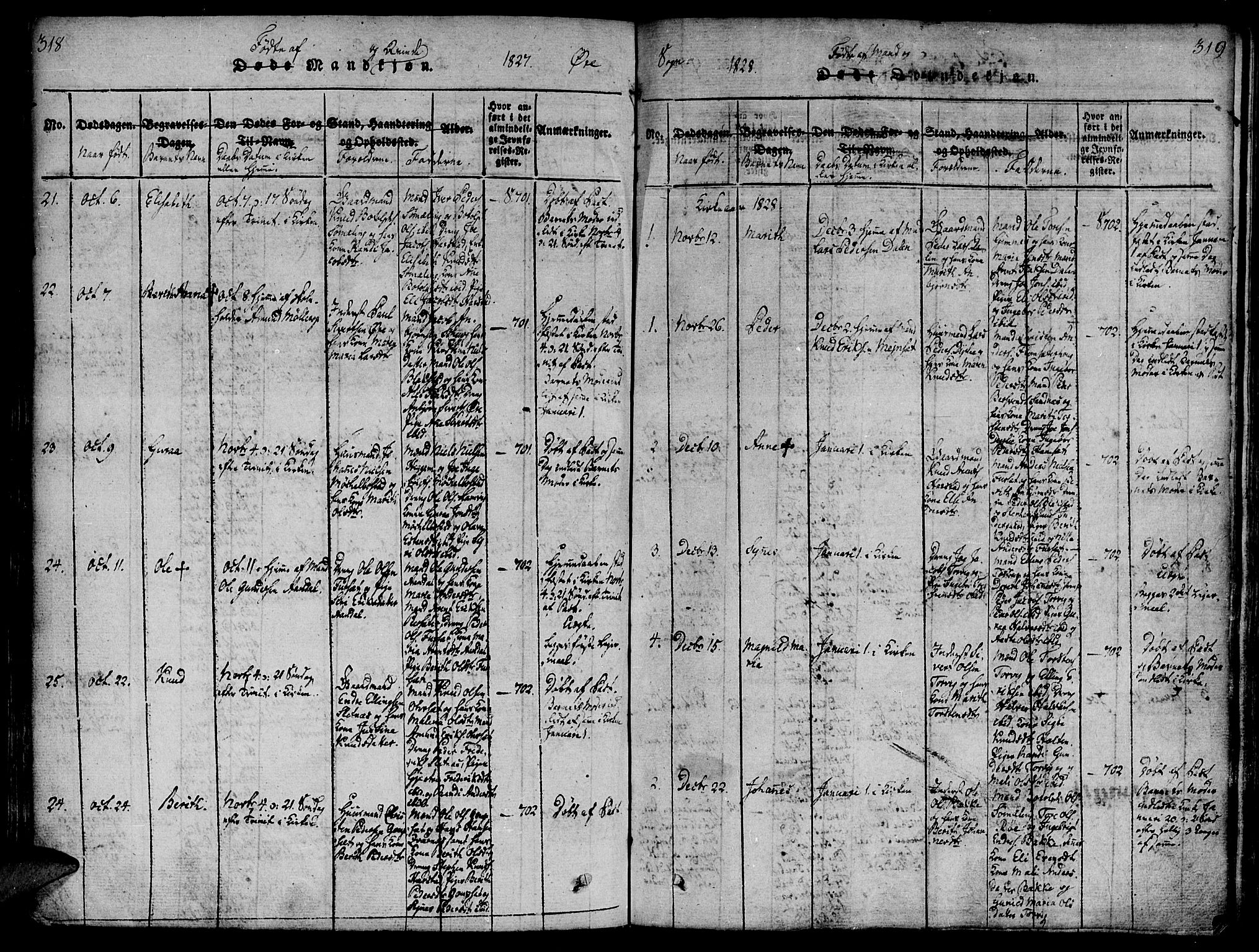 Ministerialprotokoller, klokkerbøker og fødselsregistre - Møre og Romsdal, AV/SAT-A-1454/586/L0982: Parish register (official) no. 586A08, 1819-1829, p. 318-319