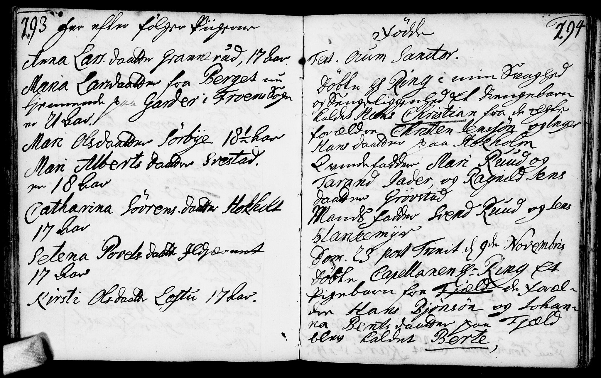 Nesodden prestekontor Kirkebøker, AV/SAO-A-10013/F/Fa/L0001: Parish register (official) no. I 1, 1709-1750, p. 293-294