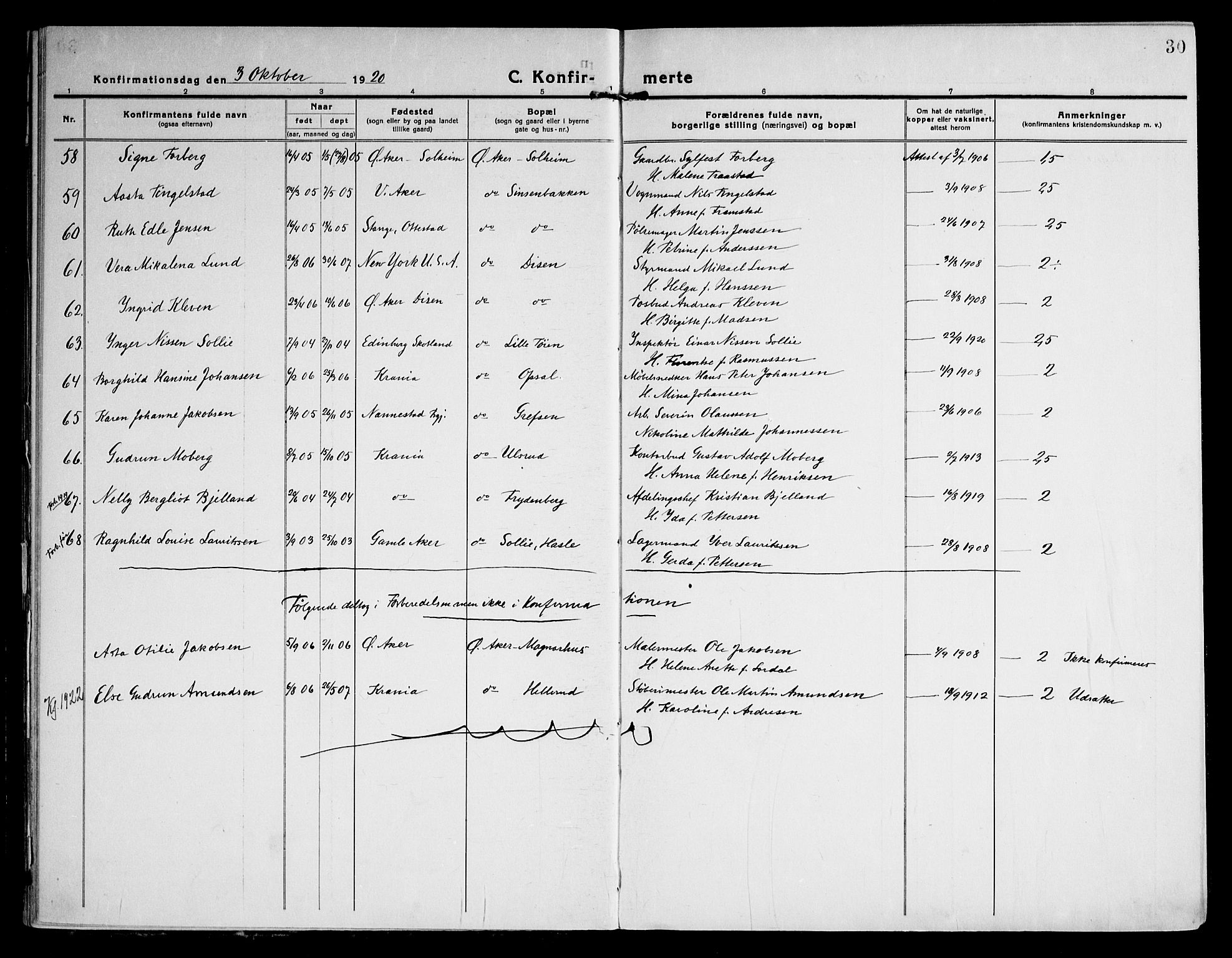 Østre Aker prestekontor Kirkebøker, SAO/A-10840/F/Fa/L0013: Parish register (official) no. I 13, 1918-1929, p. 30