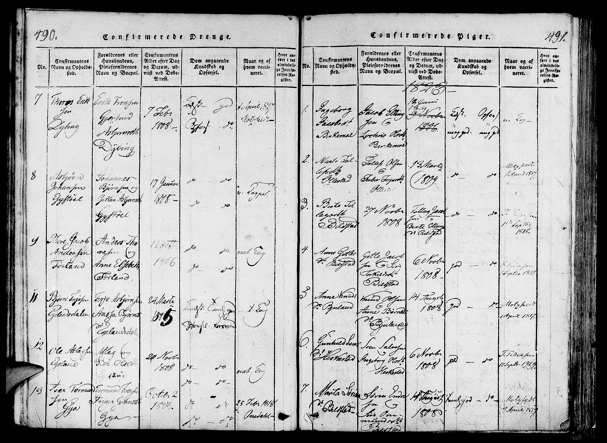 Lund sokneprestkontor, SAST/A-101809/S06/L0006: Parish register (official) no. A 6, 1816-1839, p. 490-491