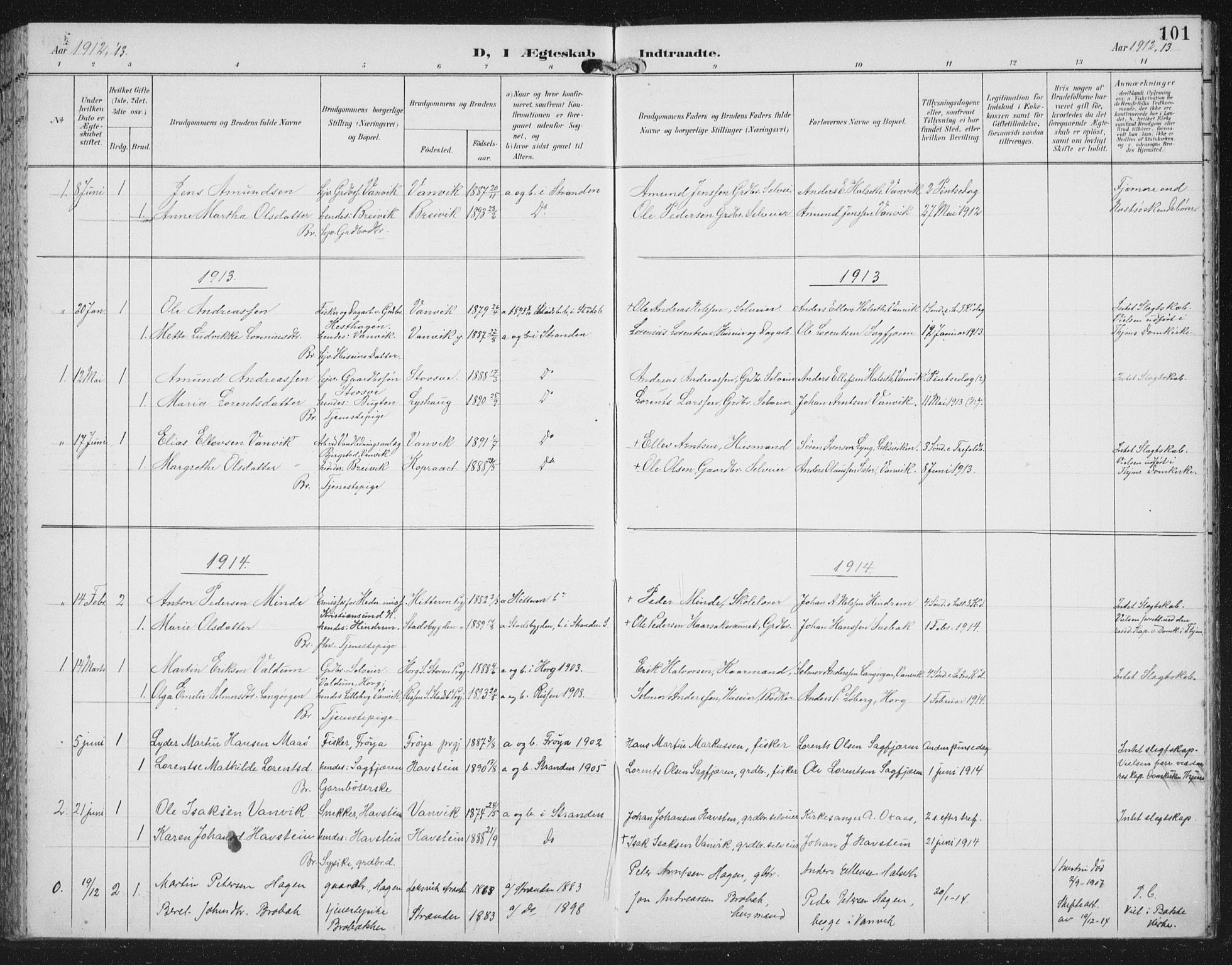 Ministerialprotokoller, klokkerbøker og fødselsregistre - Nord-Trøndelag, SAT/A-1458/702/L0024: Parish register (official) no. 702A02, 1898-1914, p. 101