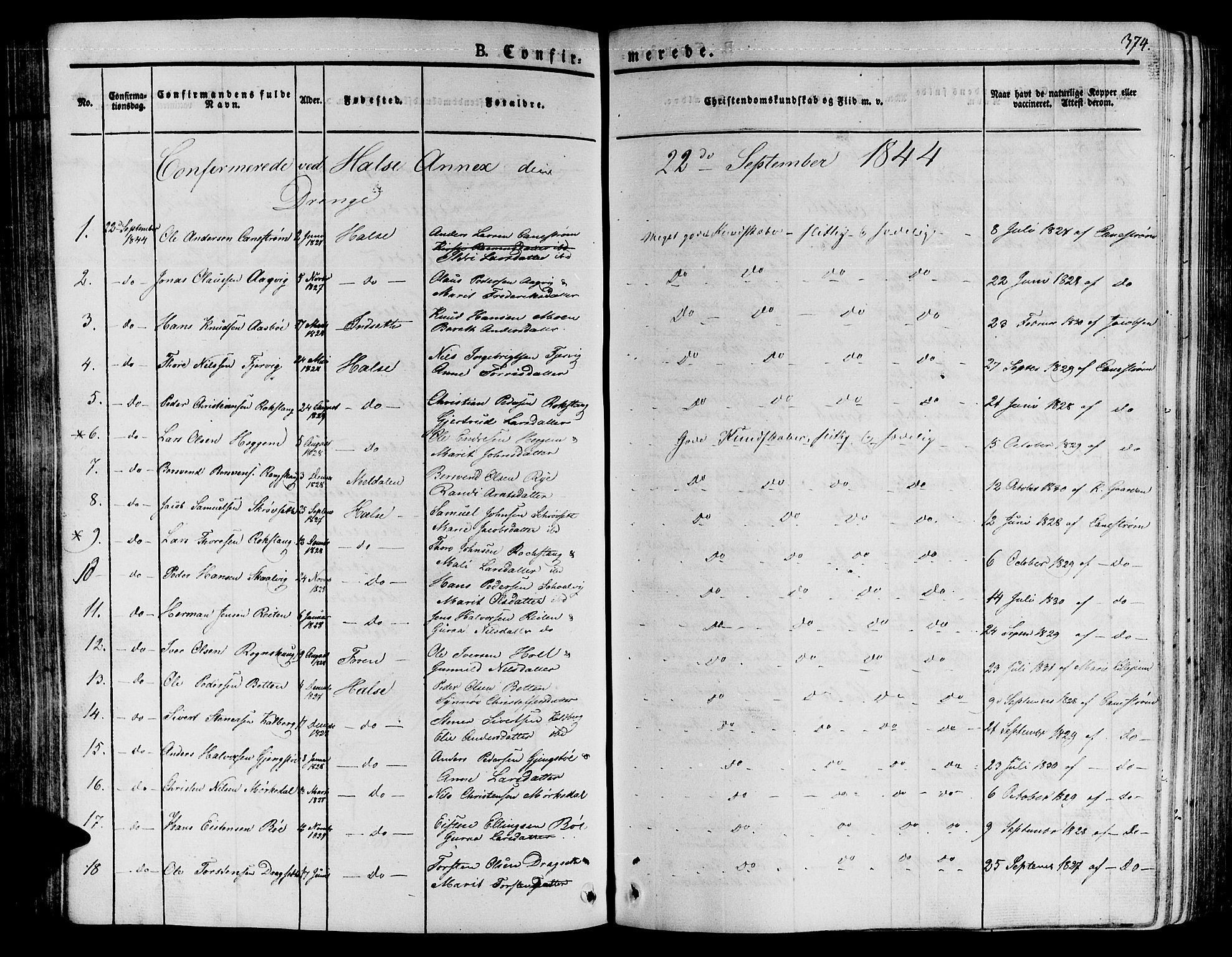 Ministerialprotokoller, klokkerbøker og fødselsregistre - Møre og Romsdal, SAT/A-1454/592/L1025: Parish register (official) no. 592A03 /2, 1831-1849, p. 374