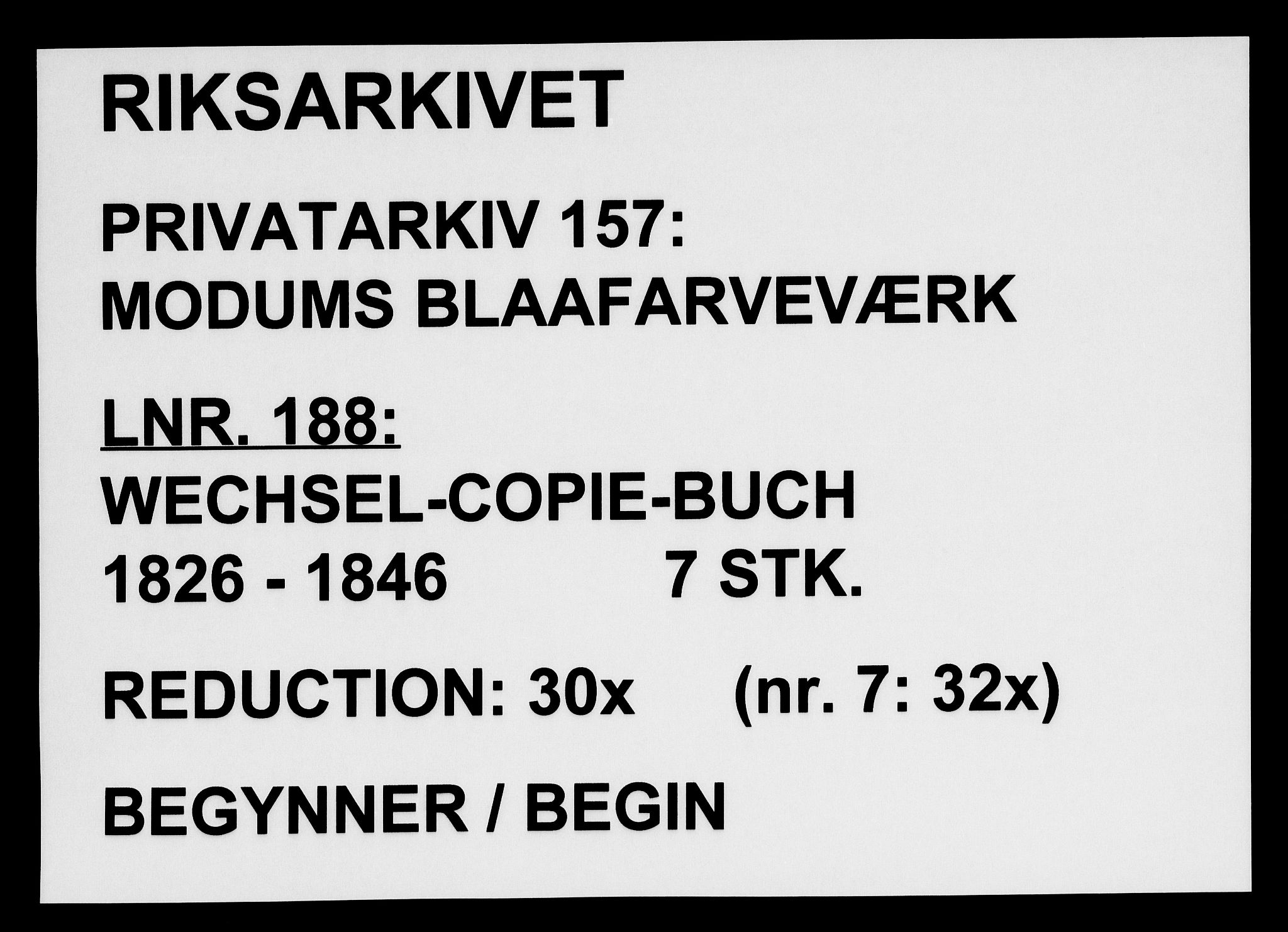 Modums Blaafarveværk, RA/PA-0157/G/Gd/Gda/L0188/0002: -- / Wechsel-Copie-Buch nr. 2, 1826-1830, p. 1