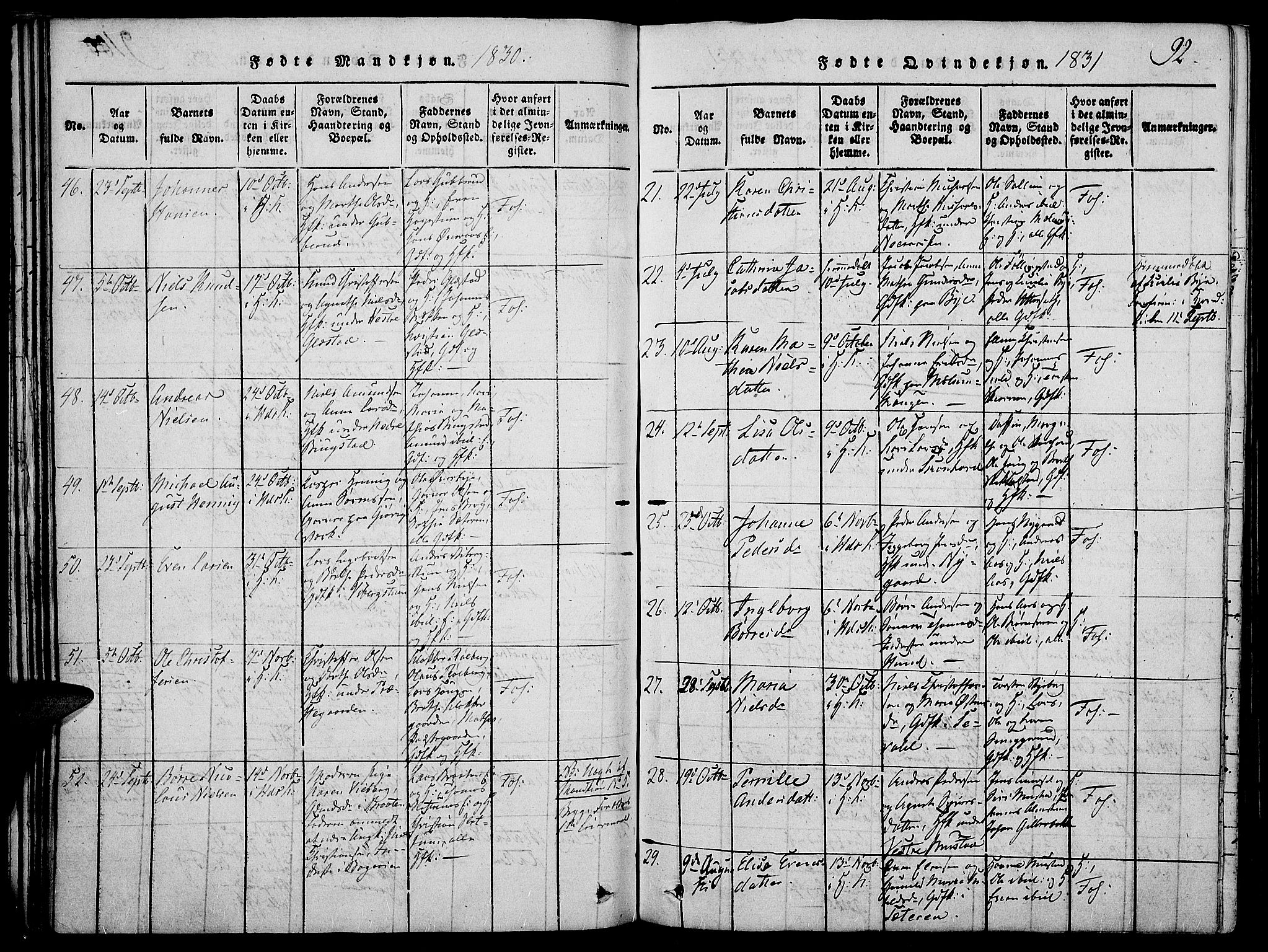 Vardal prestekontor, SAH/PREST-100/H/Ha/Haa/L0004: Parish register (official) no. 4, 1814-1831, p. 92