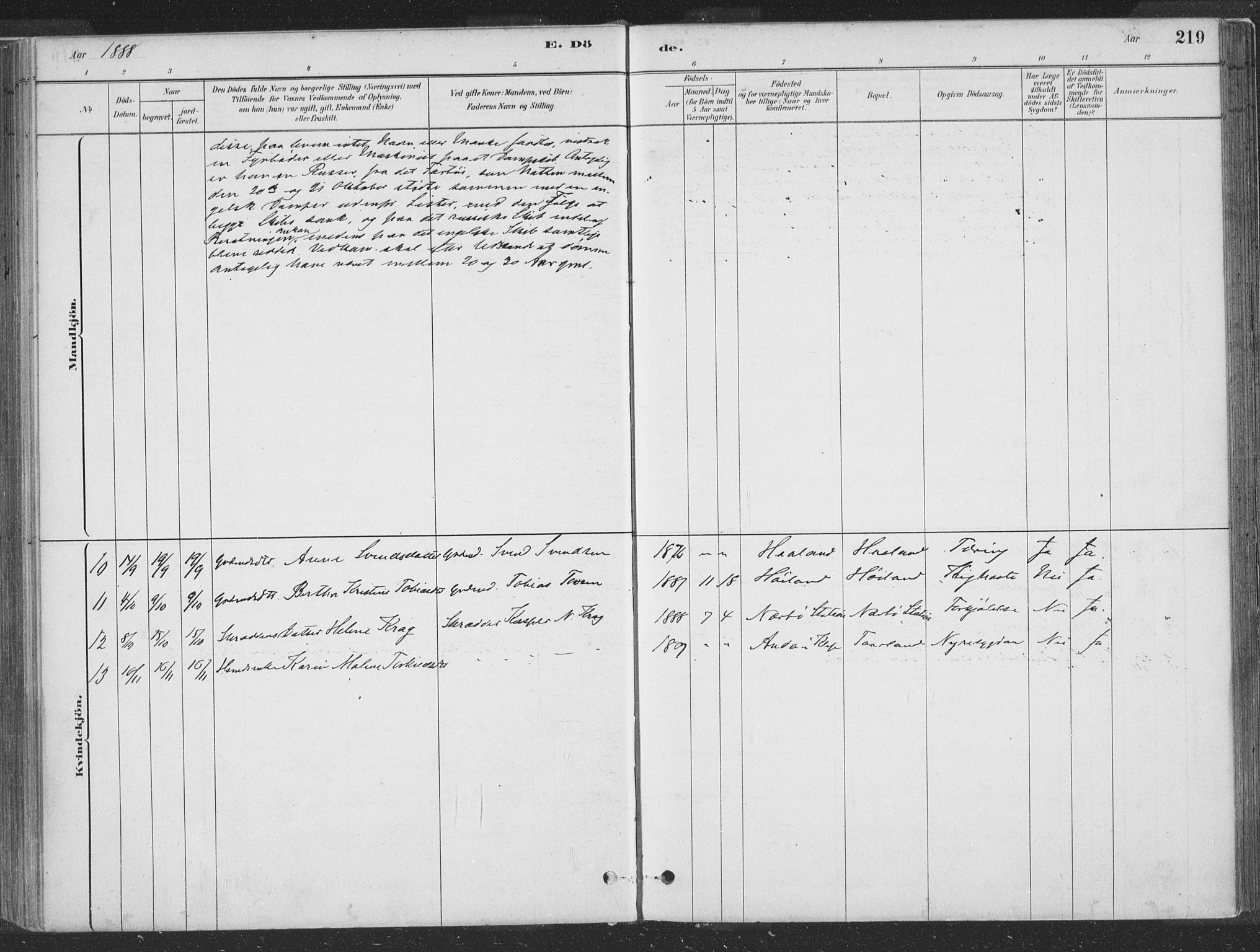 Hå sokneprestkontor, AV/SAST-A-101801/001/30BA/L0010: Parish register (official) no. A 9, 1879-1896, p. 219