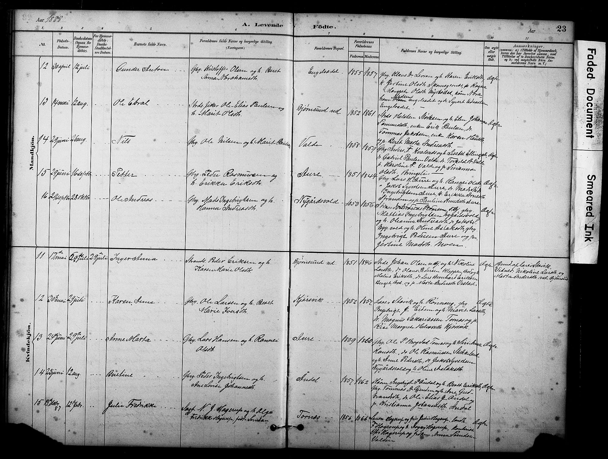 Ministerialprotokoller, klokkerbøker og fødselsregistre - Møre og Romsdal, AV/SAT-A-1454/565/L0755: Parish register (copy) no. 565C04, 1883-1903, p. 23