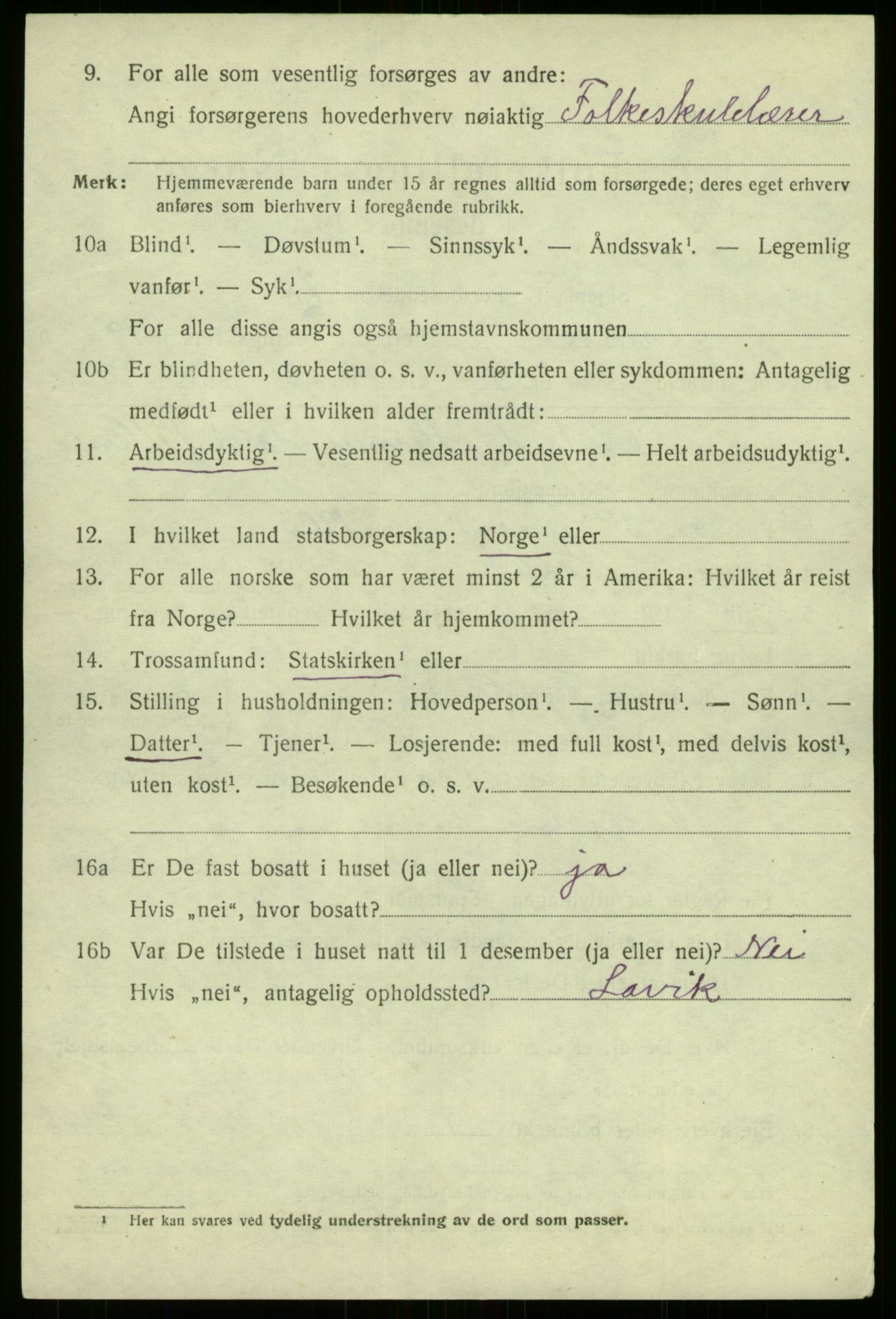 SAB, 1920 census for Lavik, 1920, p. 1913