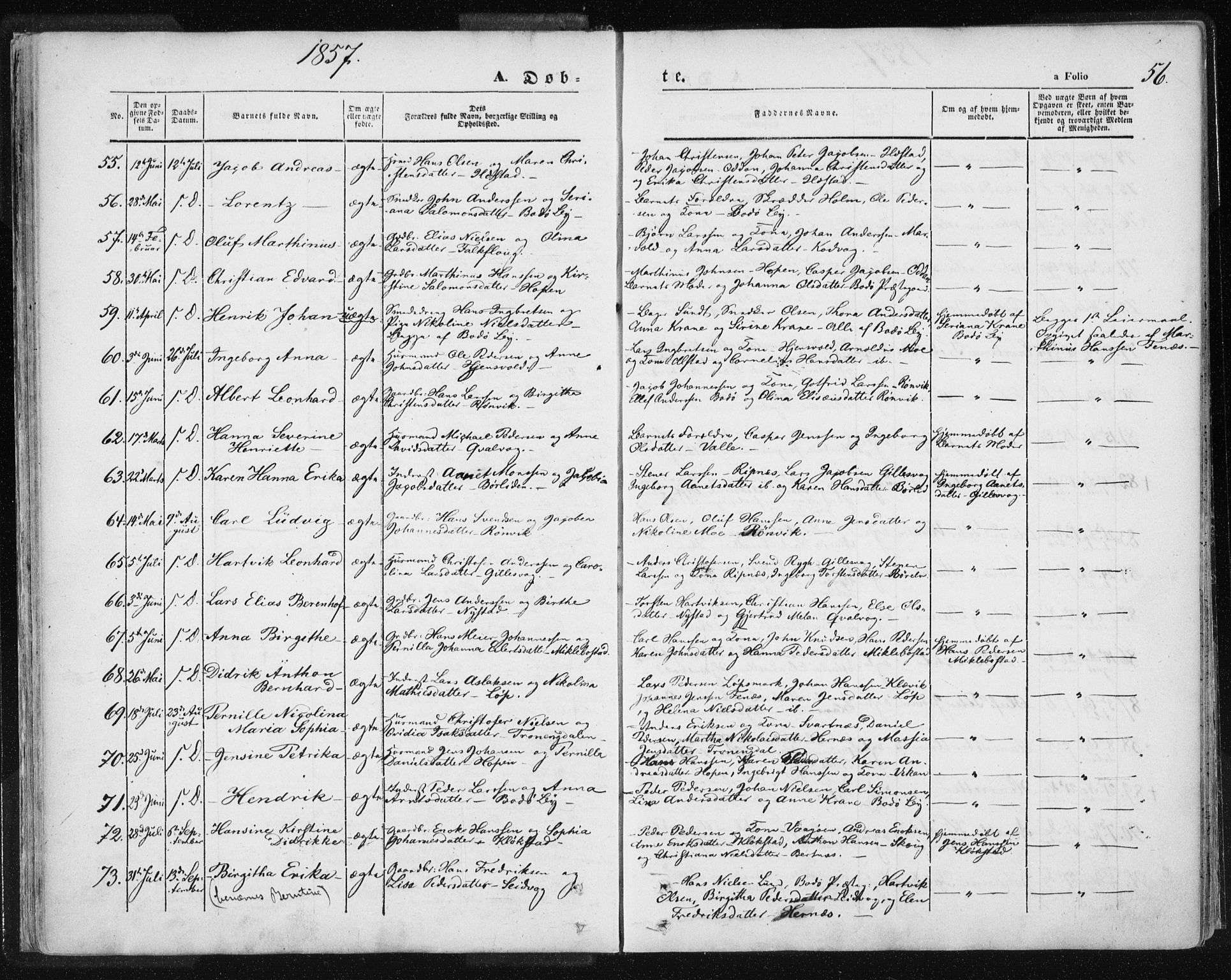 Ministerialprotokoller, klokkerbøker og fødselsregistre - Nordland, SAT/A-1459/801/L0007: Parish register (official) no. 801A07, 1845-1863, p. 56