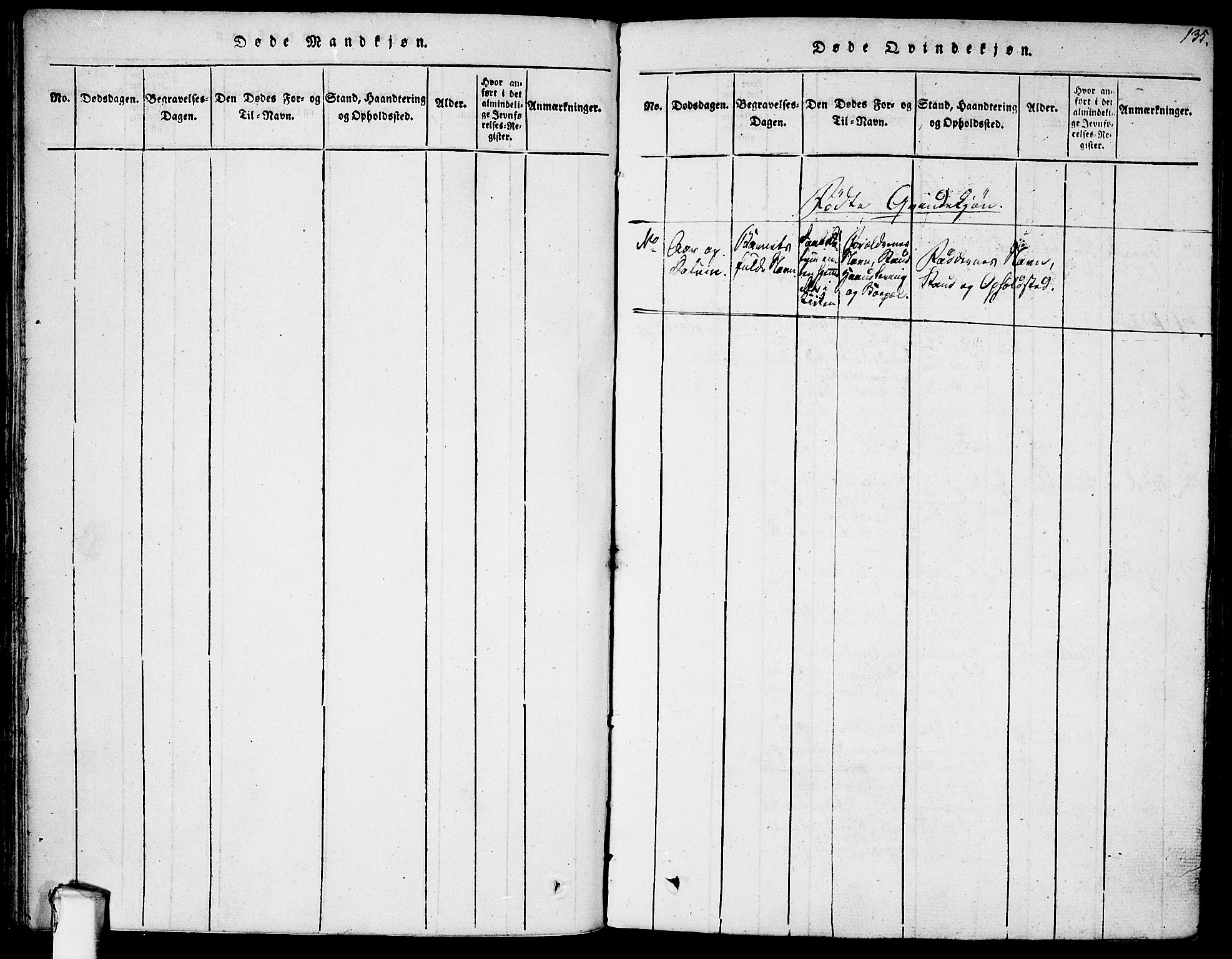 Rødenes prestekontor Kirkebøker, AV/SAO-A-2005/F/Fa/L0004: Parish register (official) no. I 4, 1814-1838, p. 135