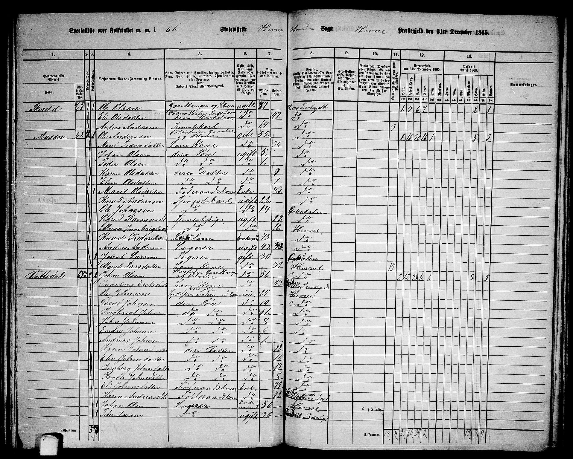 RA, 1865 census for Hemne, 1865, p. 139