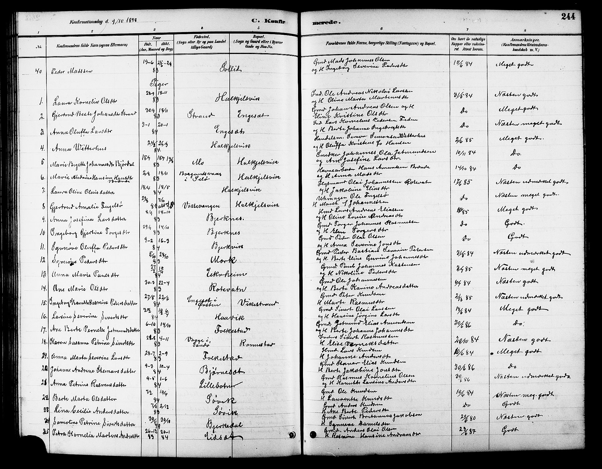 Ministerialprotokoller, klokkerbøker og fødselsregistre - Møre og Romsdal, AV/SAT-A-1454/511/L0158: Parish register (copy) no. 511C04, 1884-1903, p. 244