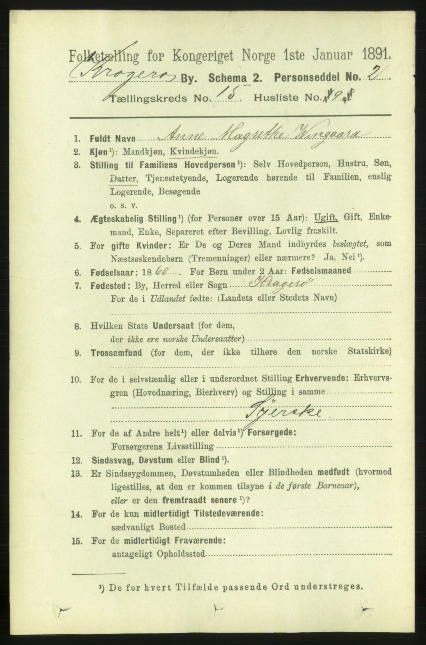 RA, 1891 census for 0801 Kragerø, 1891, p. 4274