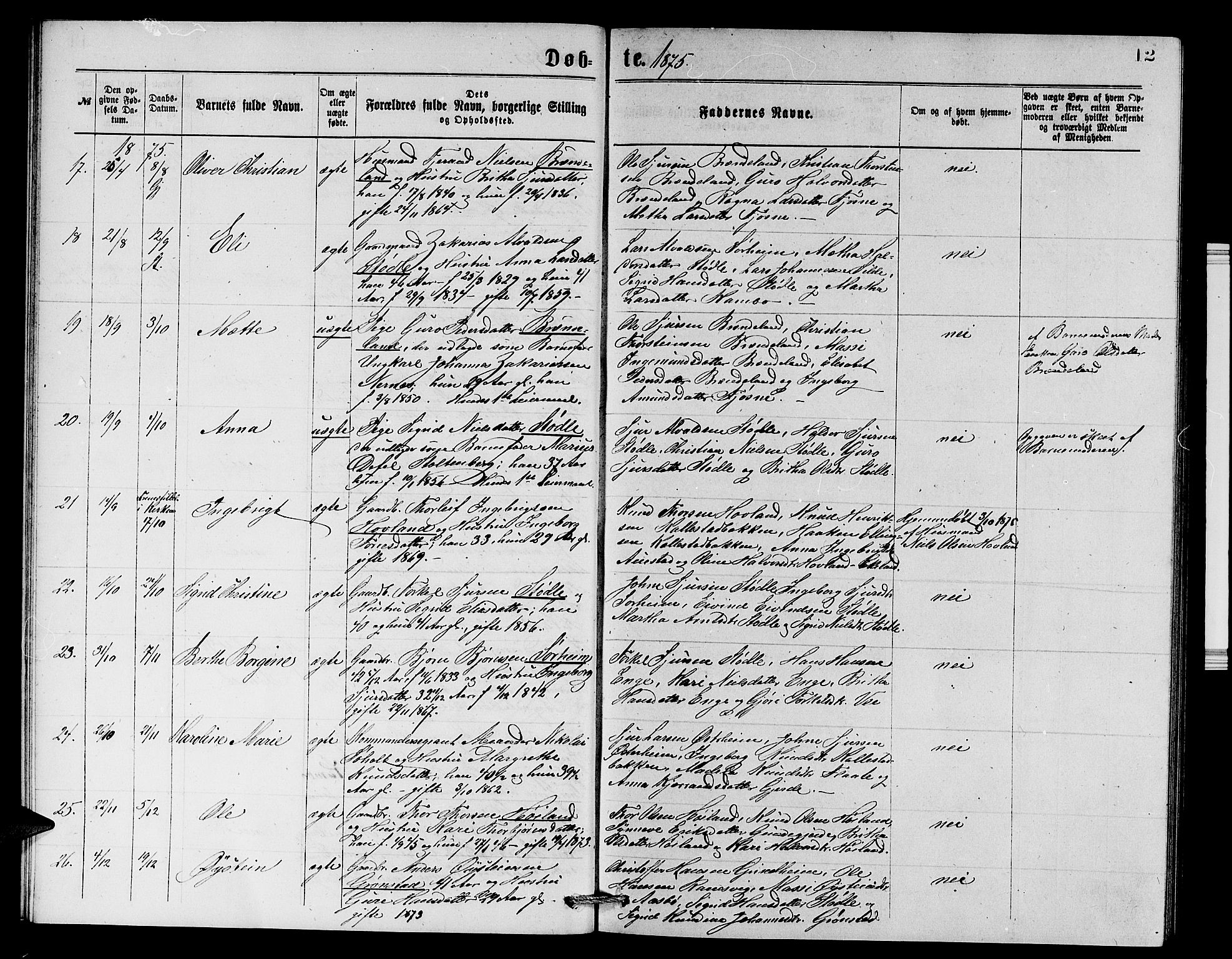 Etne sokneprestembete, SAB/A-75001/H/Hab: Parish register (copy) no. A 4, 1874-1878, p. 12