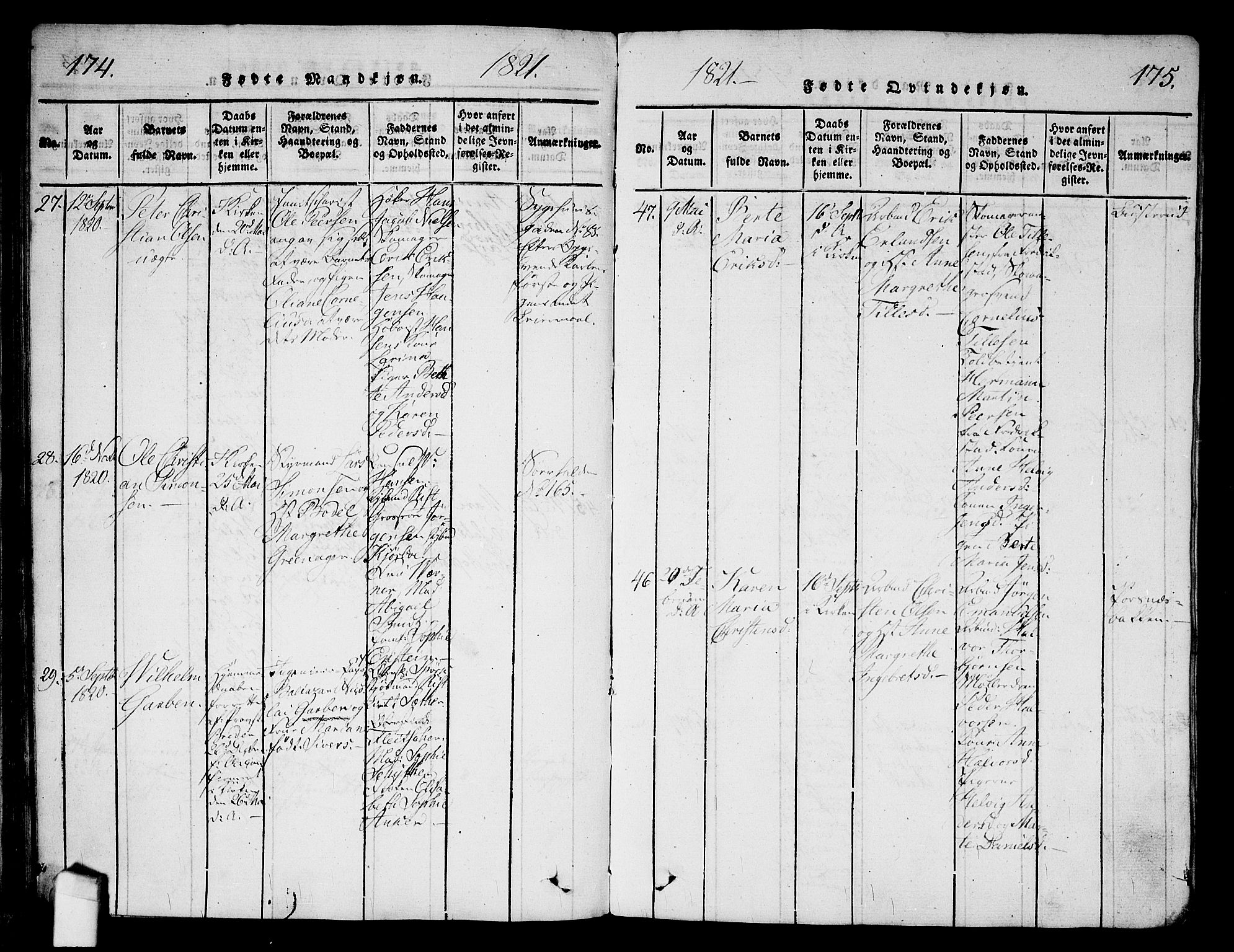 Halden prestekontor Kirkebøker, SAO/A-10909/G/Ga/L0001: Parish register (copy) no. 1, 1815-1833, p. 174-175