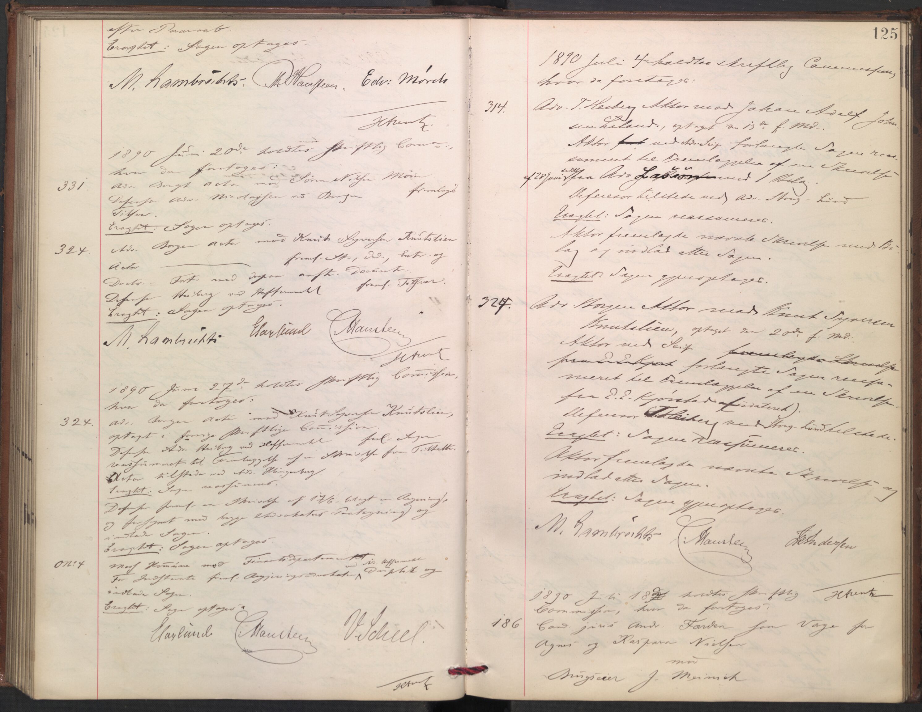 Høyesterett, AV/RA-S-1002/E/Ef/L0016: Protokoll over saker som gikk til skriftlig behandling, 1888-1892, p. 124b-125a