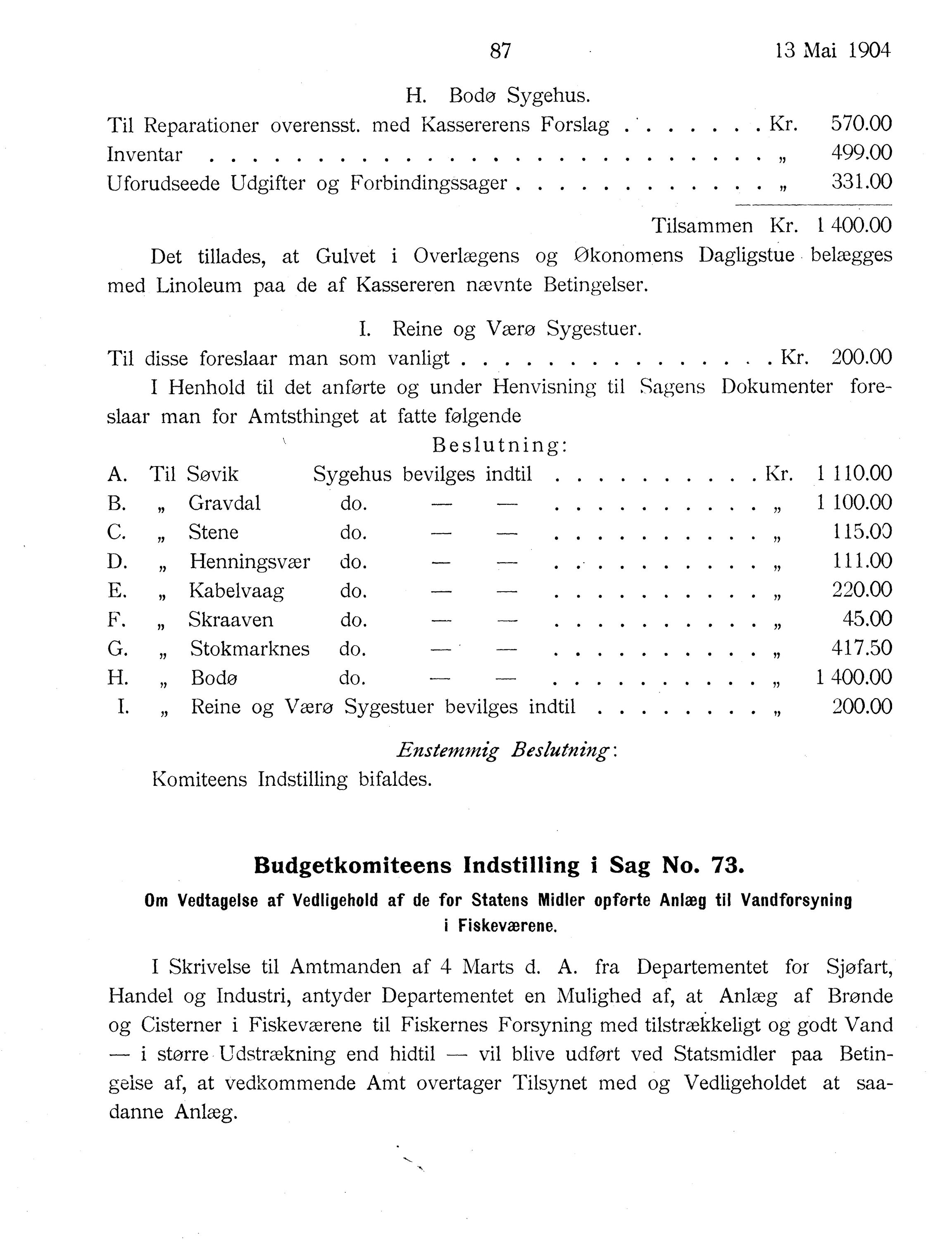 Nordland Fylkeskommune. Fylkestinget, AIN/NFK-17/176/A/Ac/L0027: Fylkestingsforhandlinger 1904, 1904