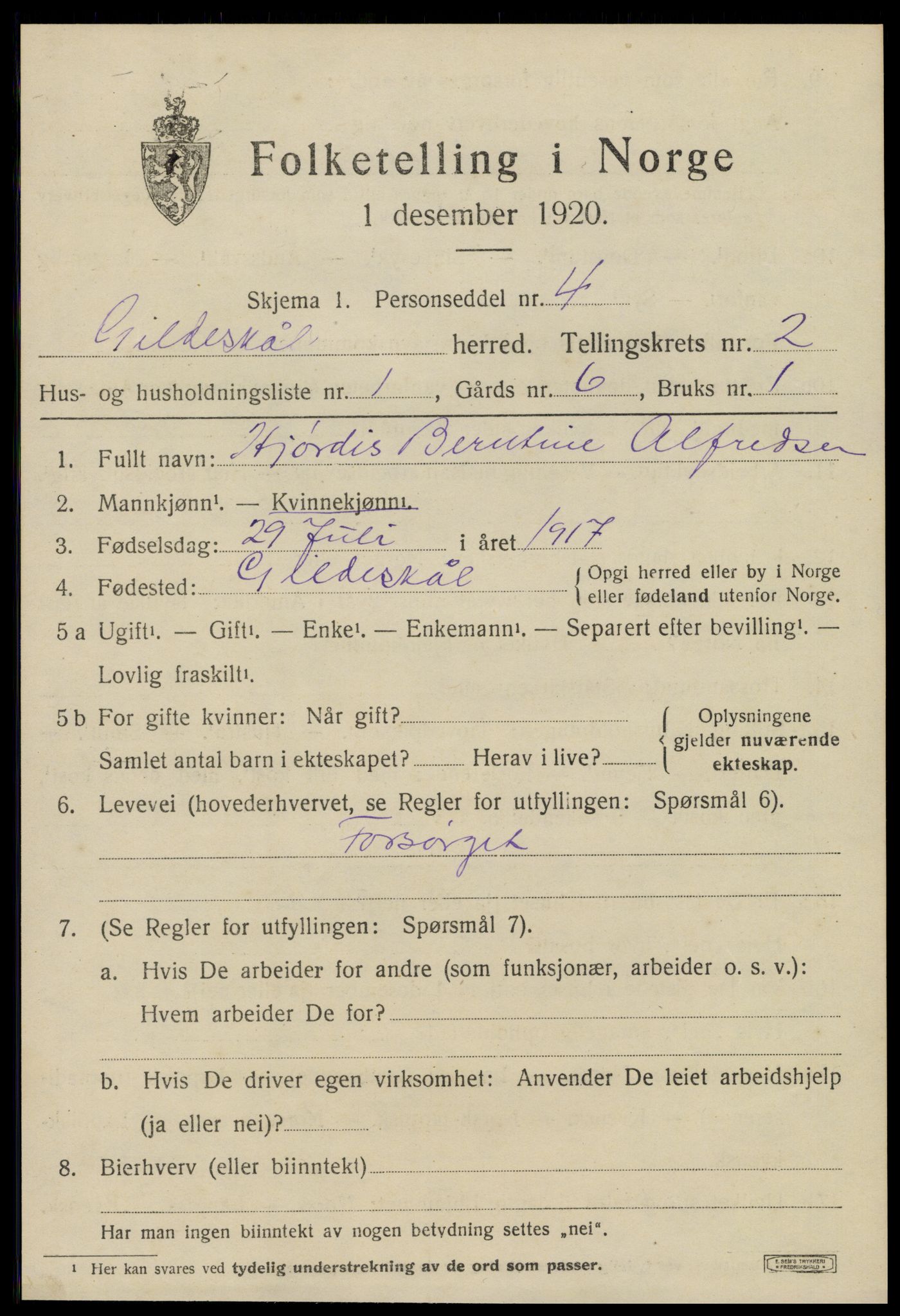 SAT, 1920 census for Gildeskål, 1920, p. 2412