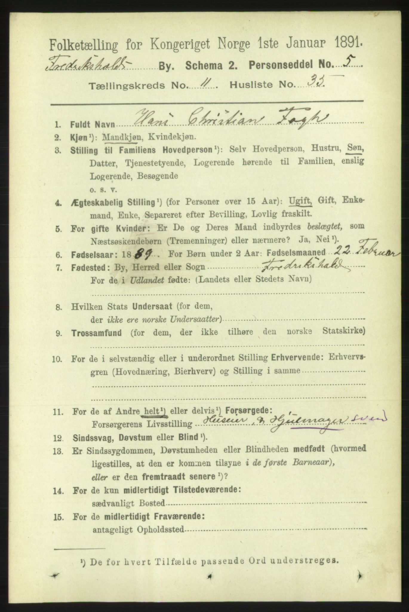 RA, 1891 census for 0101 Fredrikshald, 1891, p. 8052
