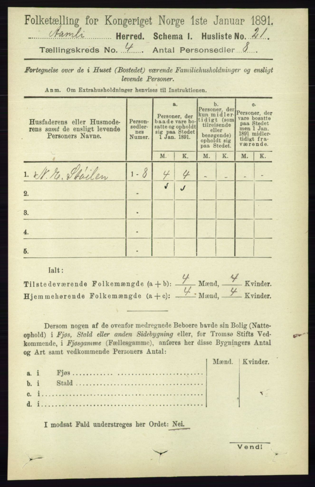 RA, 1891 census for 0929 Åmli, 1891, p. 431