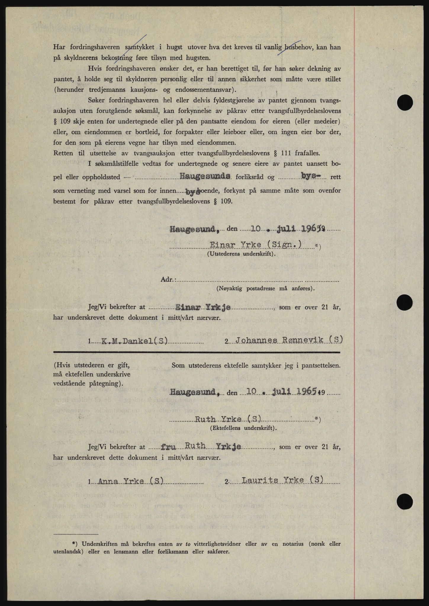 Haugesund tingrett, SAST/A-101415/01/II/IIC/L0053: Mortgage book no. B 53, 1965-1965, Diary no: : 1710/1965