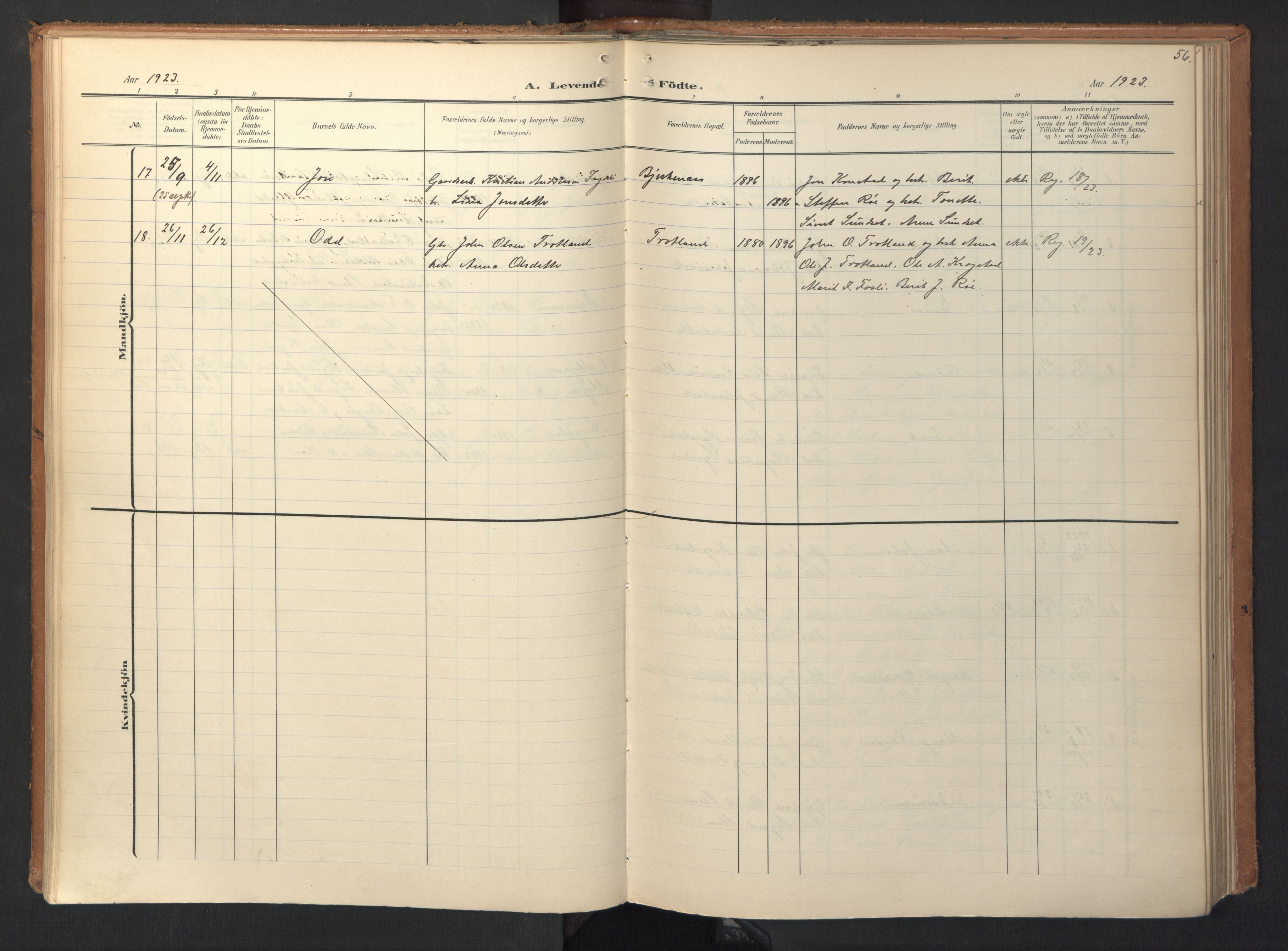 Ministerialprotokoller, klokkerbøker og fødselsregistre - Sør-Trøndelag, SAT/A-1456/694/L1128: Parish register (official) no. 694A02, 1906-1931, p. 56