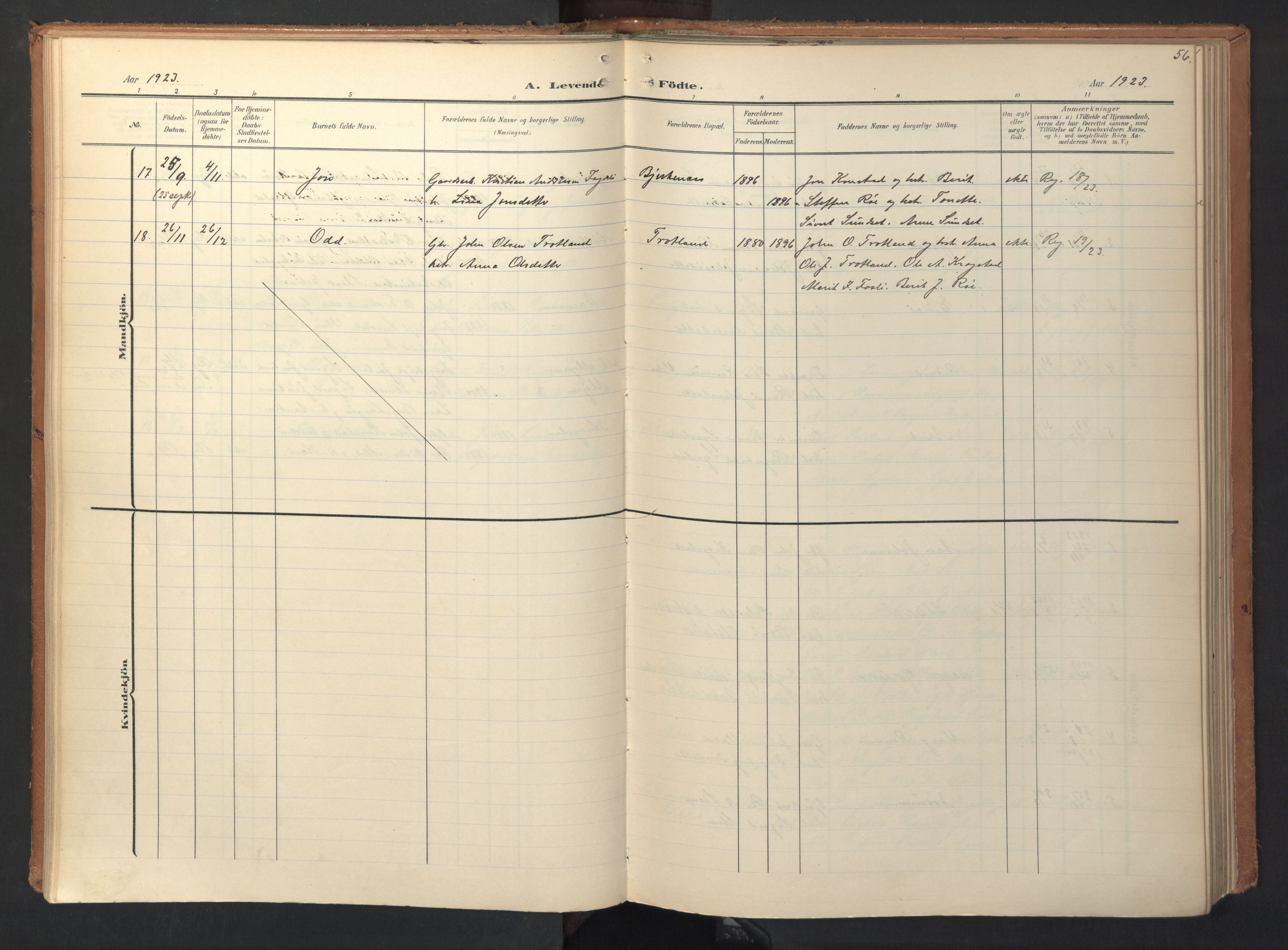 Ministerialprotokoller, klokkerbøker og fødselsregistre - Sør-Trøndelag, AV/SAT-A-1456/694/L1128: Parish register (official) no. 694A02, 1906-1931, p. 56