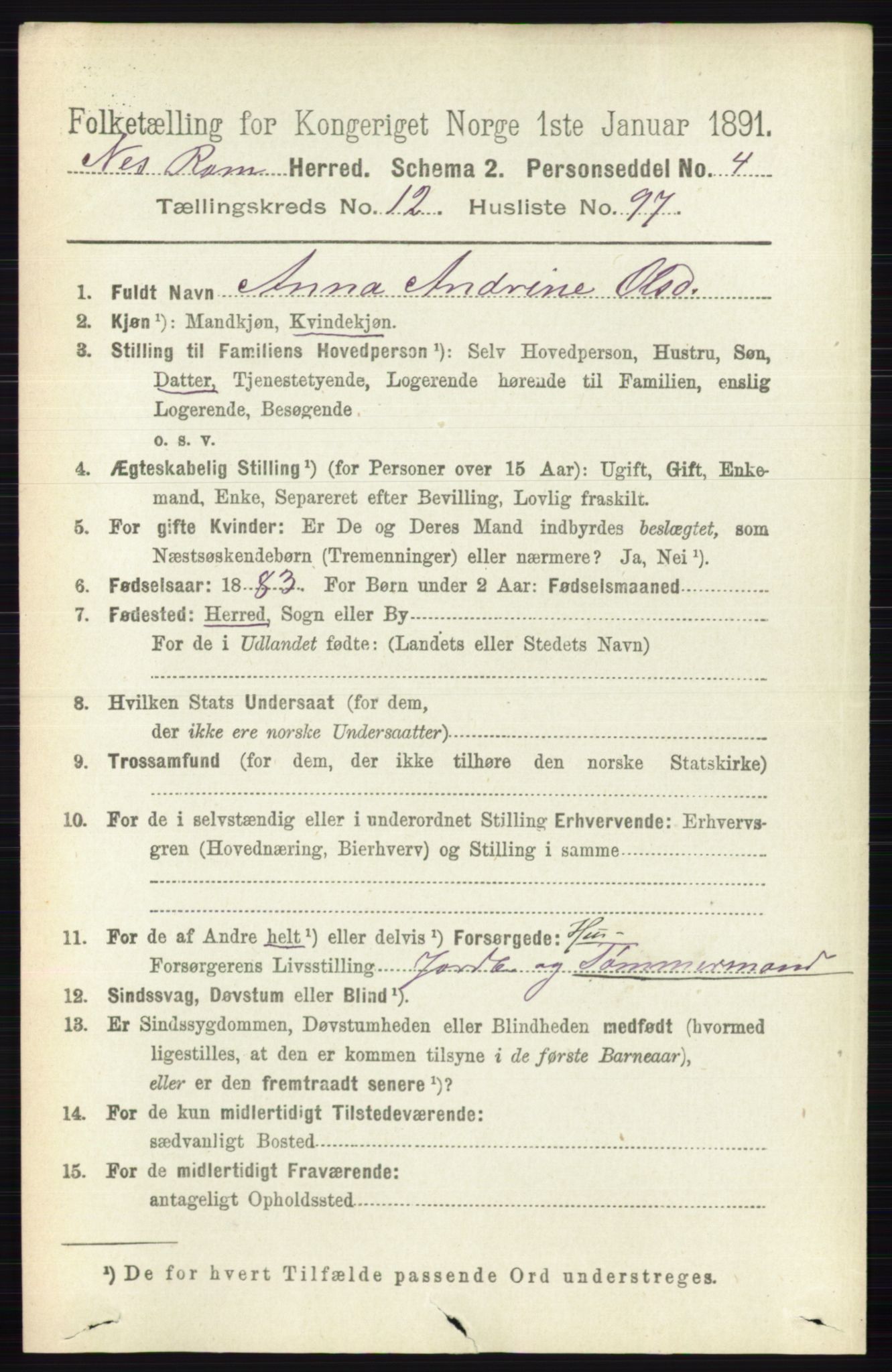 RA, 1891 census for 0236 Nes, 1891, p. 7730