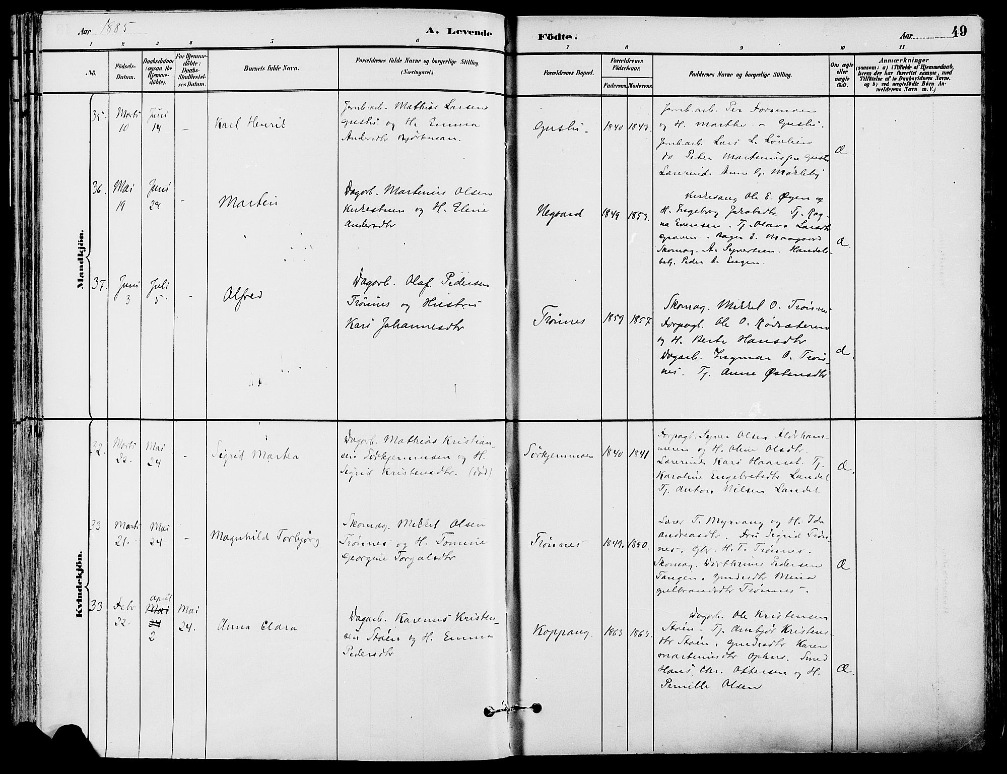Stor-Elvdal prestekontor, SAH/PREST-052/H/Ha/Haa/L0002: Parish register (official) no. 2, 1882-1907, p. 49