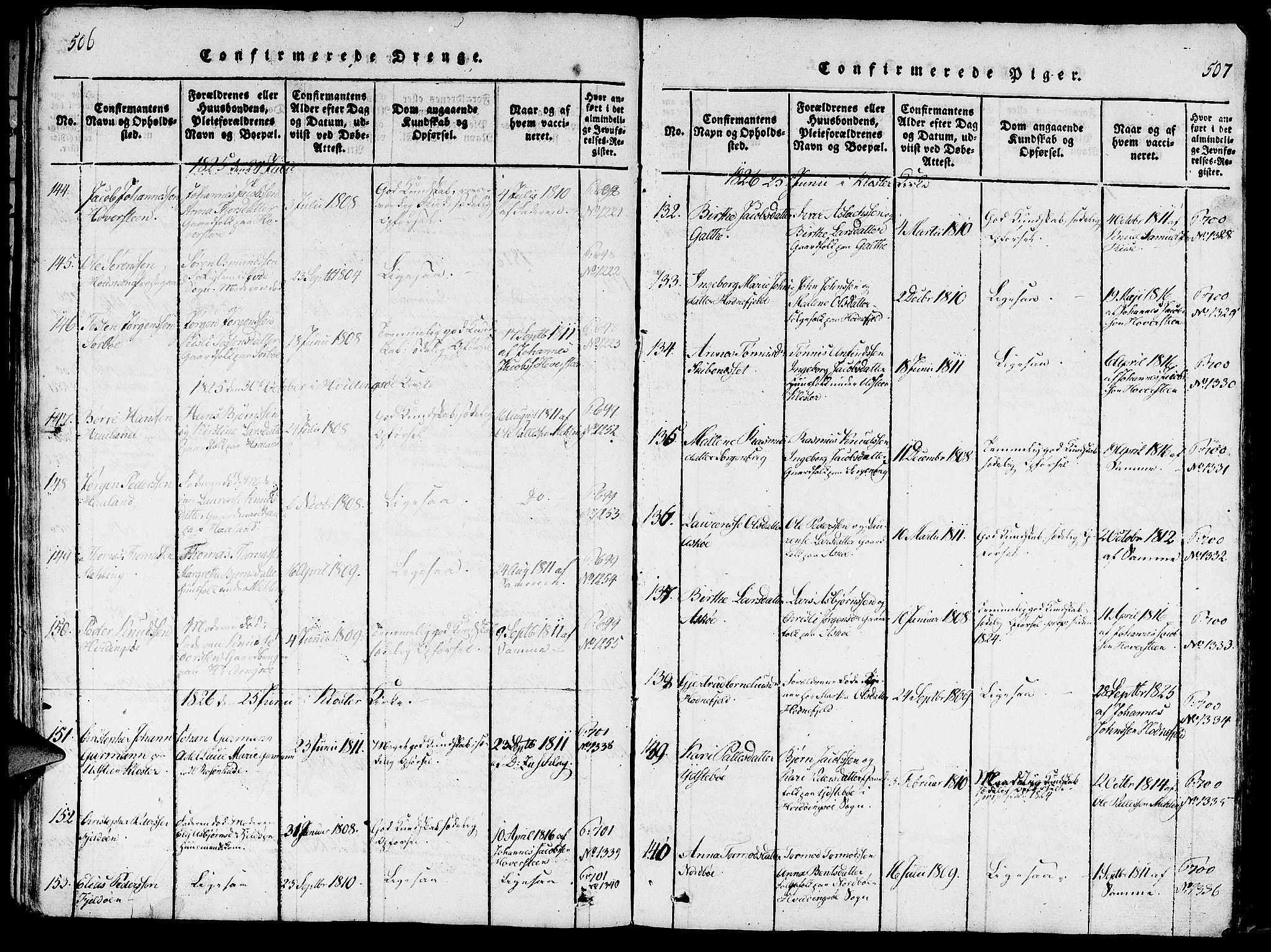 Rennesøy sokneprestkontor, AV/SAST-A -101827/H/Ha/Haa/L0004: Parish register (official) no. A 4, 1816-1837, p. 506-507