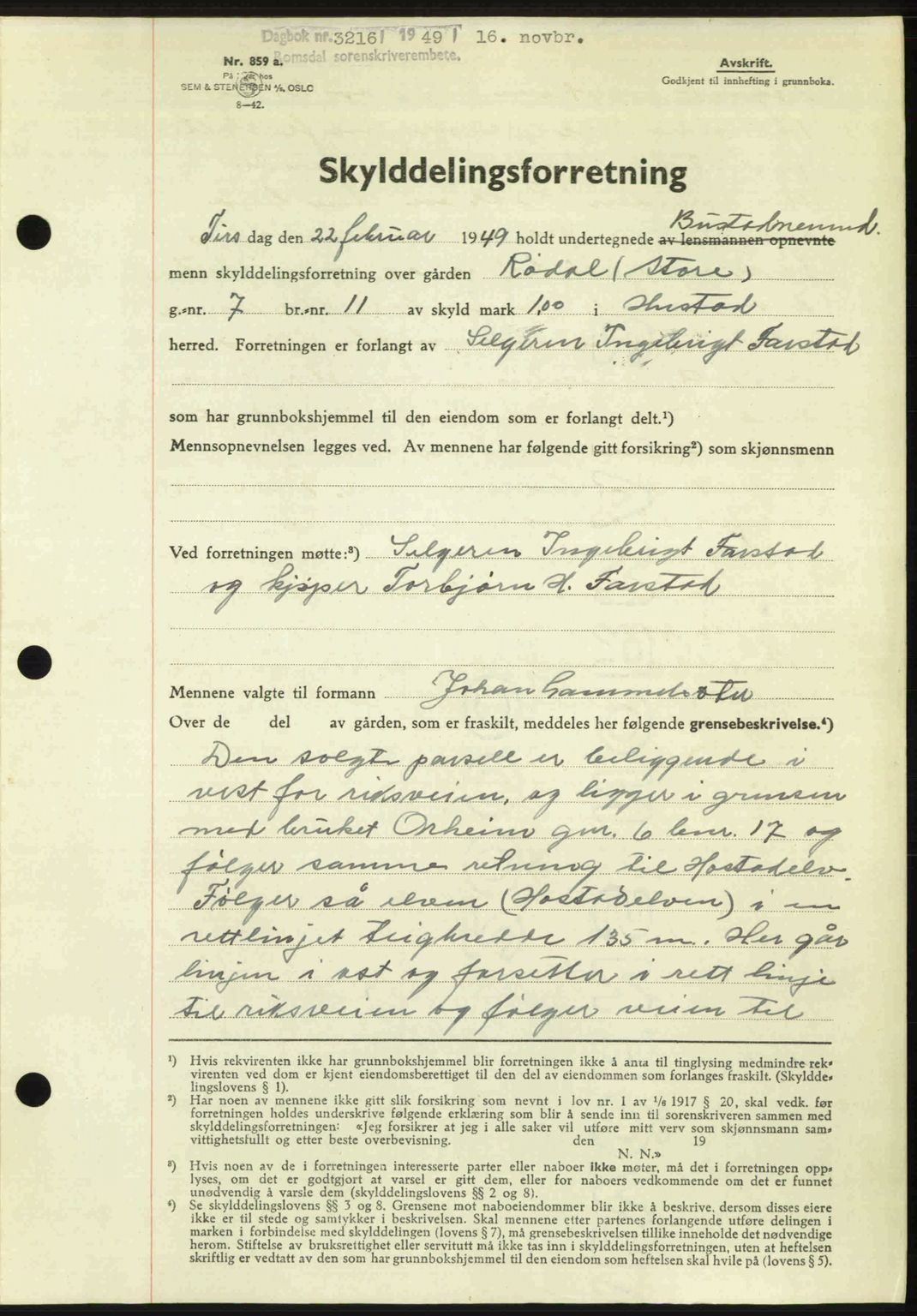 Romsdal sorenskriveri, AV/SAT-A-4149/1/2/2C: Mortgage book no. A31, 1949-1949, Diary no: : 3216/1949