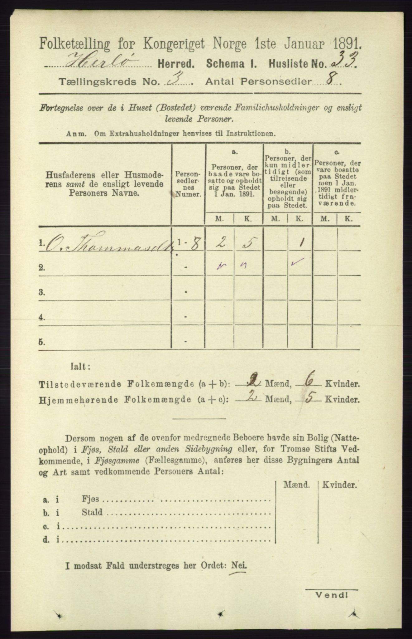 RA, 1891 census for 1258 Herdla, 1891, p. 1051