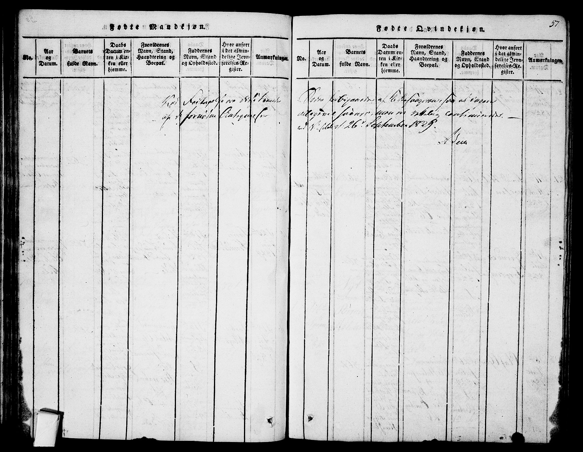 Fyresdal kirkebøker, SAKO/A-263/G/Ga/L0001: Parish register (copy) no. I 1, 1816-1840, p. 57