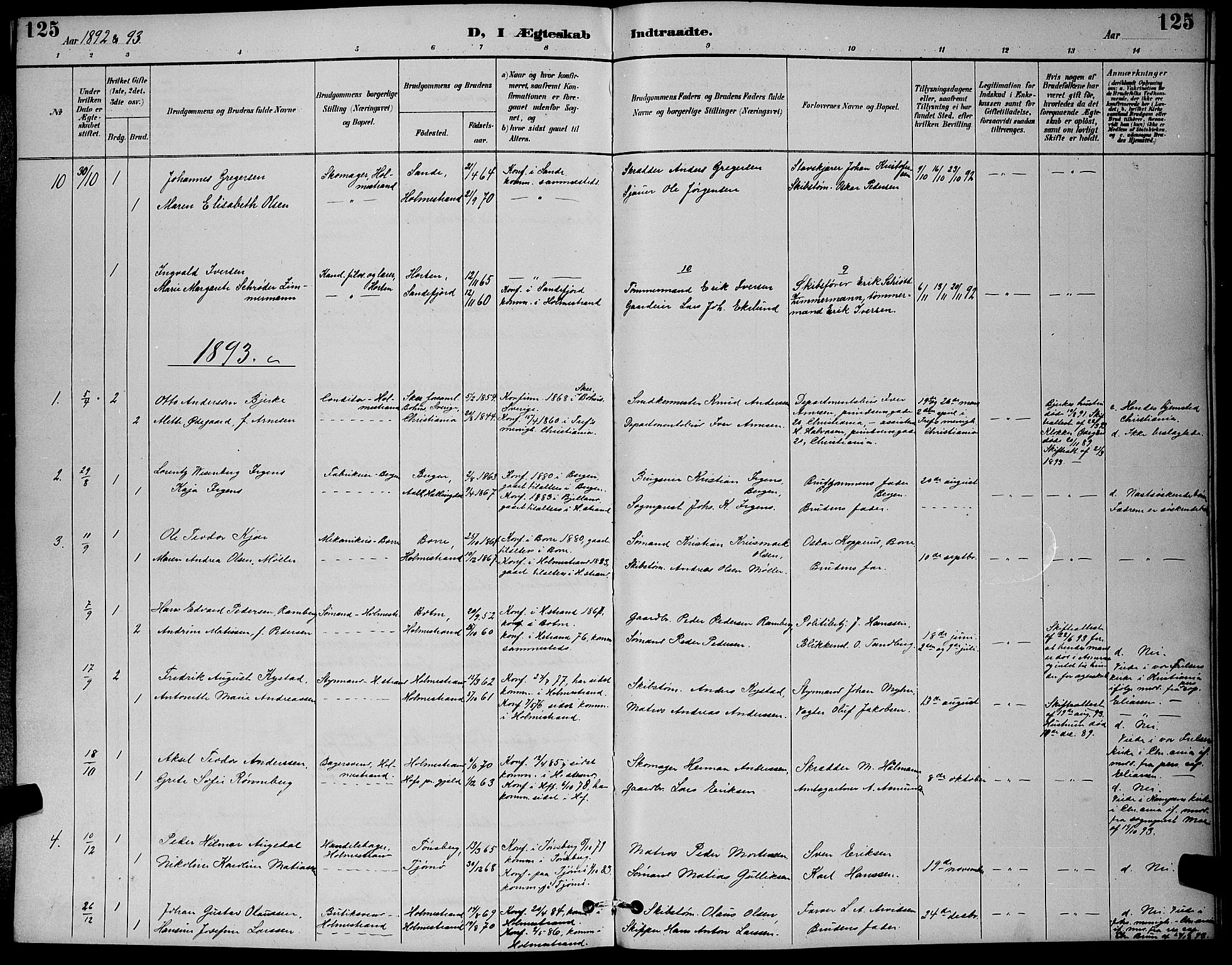 Holmestrand kirkebøker, AV/SAKO-A-346/G/Ga/L0005: Parish register (copy) no. 5, 1889-1901, p. 125