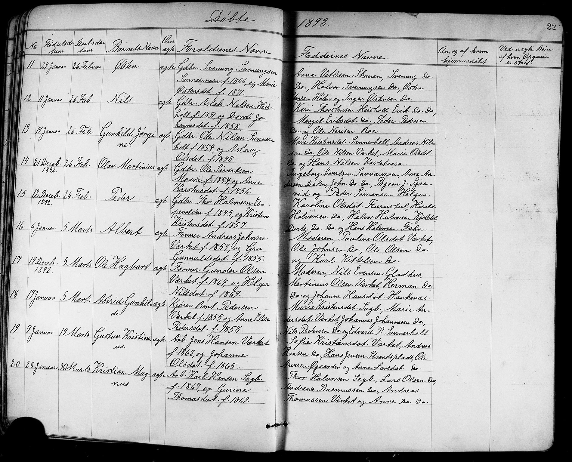 Holla kirkebøker, AV/SAKO-A-272/G/Ga/L0005: Parish register (copy) no. I 5, 1891-1917, p. 22