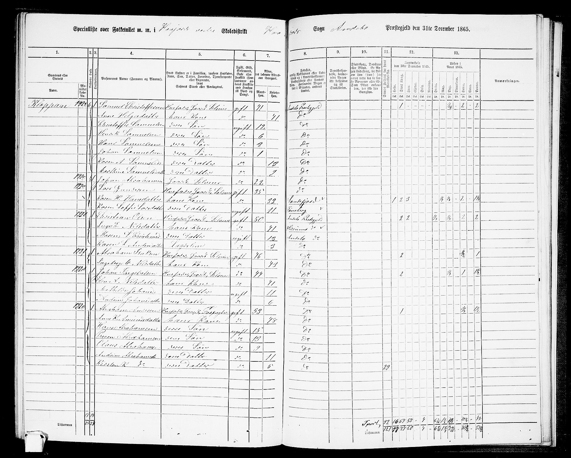 RA, 1865 census for Andebu, 1865, p. 89