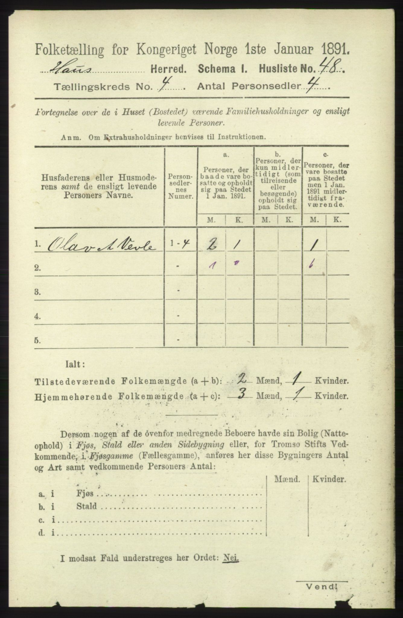 RA, 1891 census for 1250 Haus, 1891, p. 1389