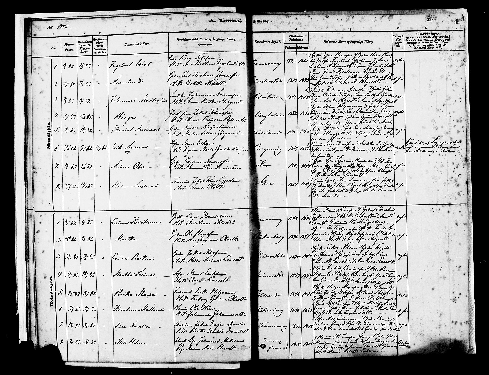 Tysvær sokneprestkontor, SAST/A -101864/H/Ha/Haa/L0007: Parish register (official) no. A 7, 1878-1897, p. 9