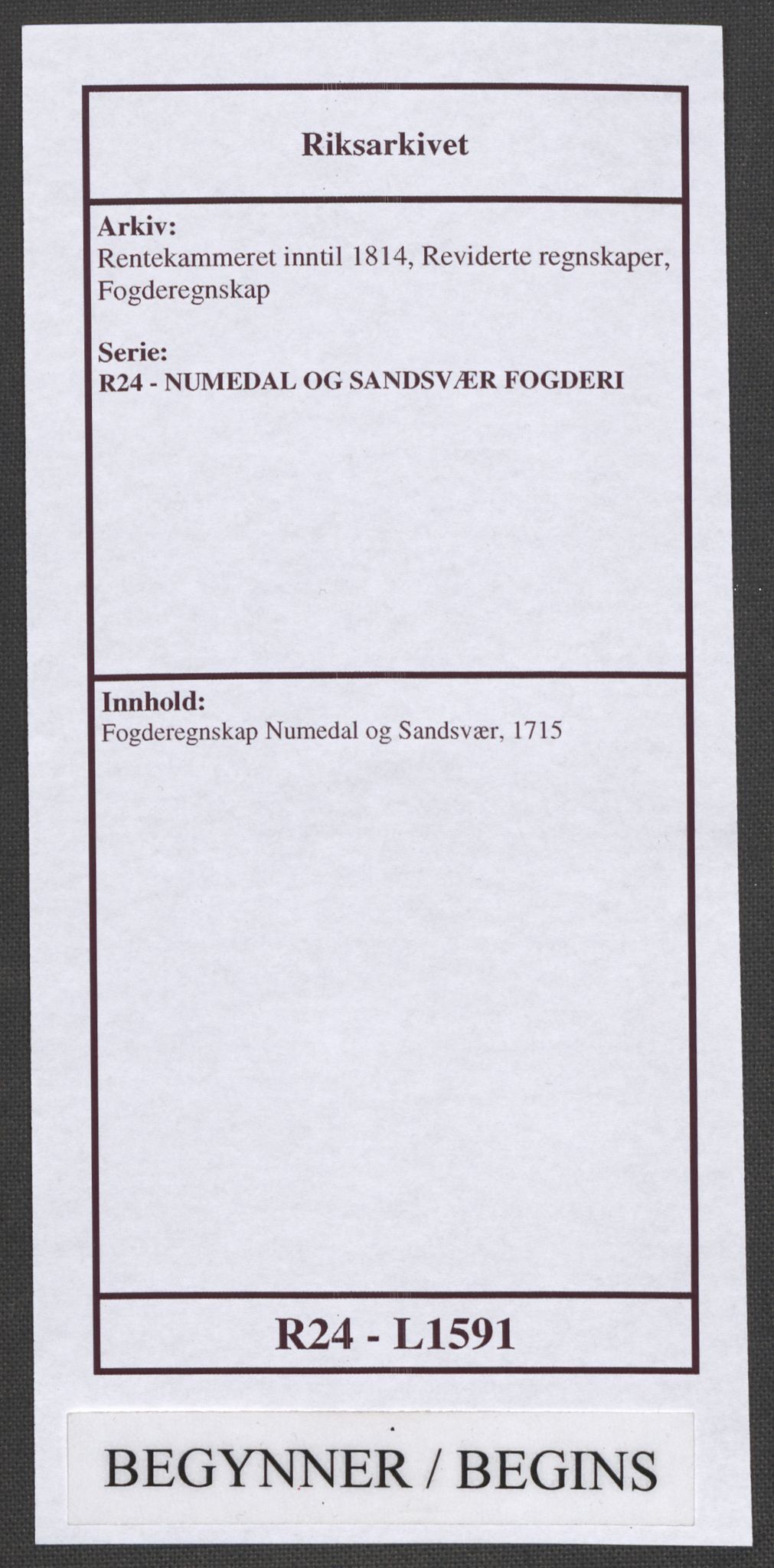 Rentekammeret inntil 1814, Reviderte regnskaper, Fogderegnskap, AV/RA-EA-4092/R24/L1591: Fogderegnskap Numedal og Sandsvær, 1715, p. 1