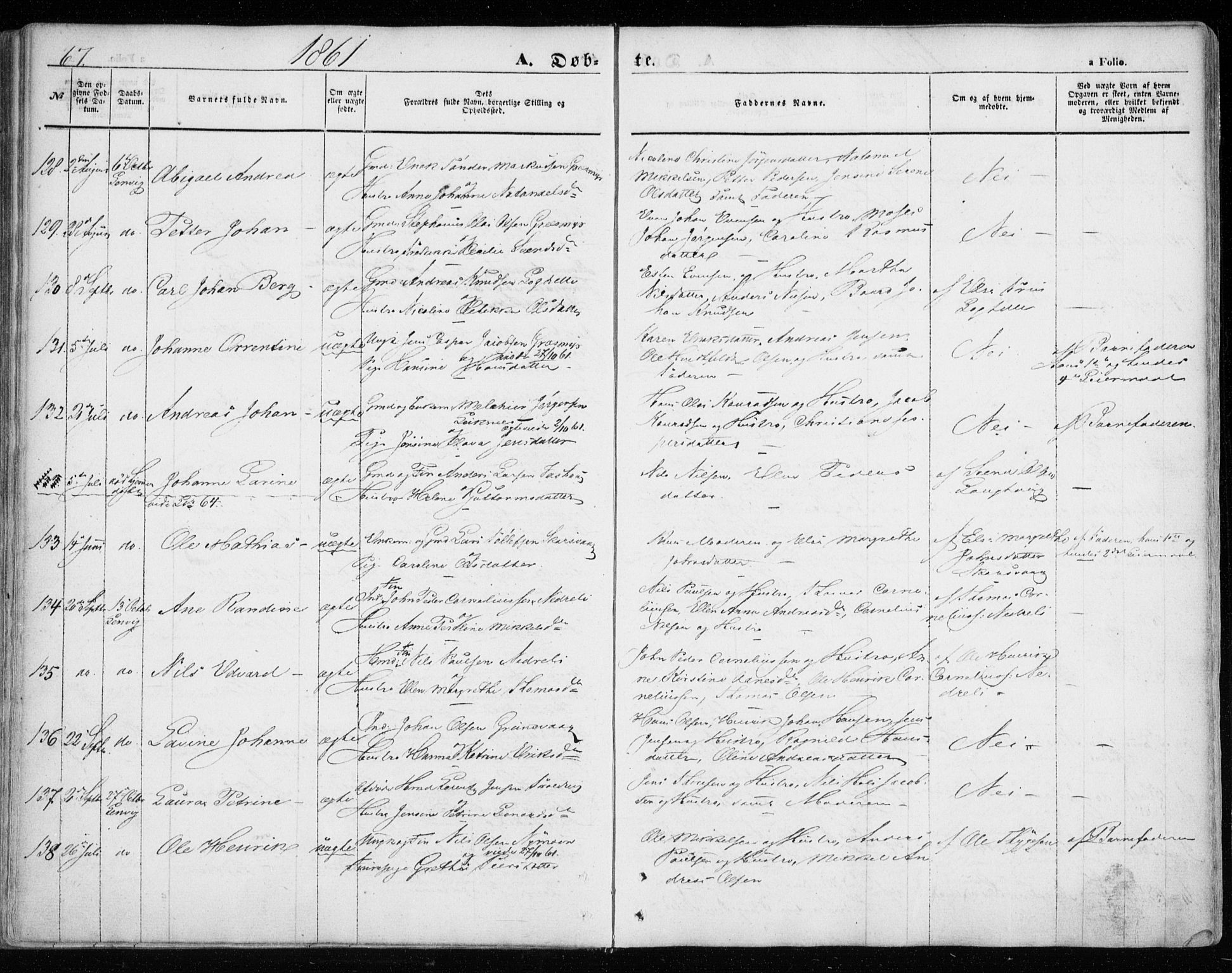 Lenvik sokneprestembete, SATØ/S-1310/H/Ha/Haa/L0007kirke: Parish register (official) no. 7, 1855-1865, p. 67