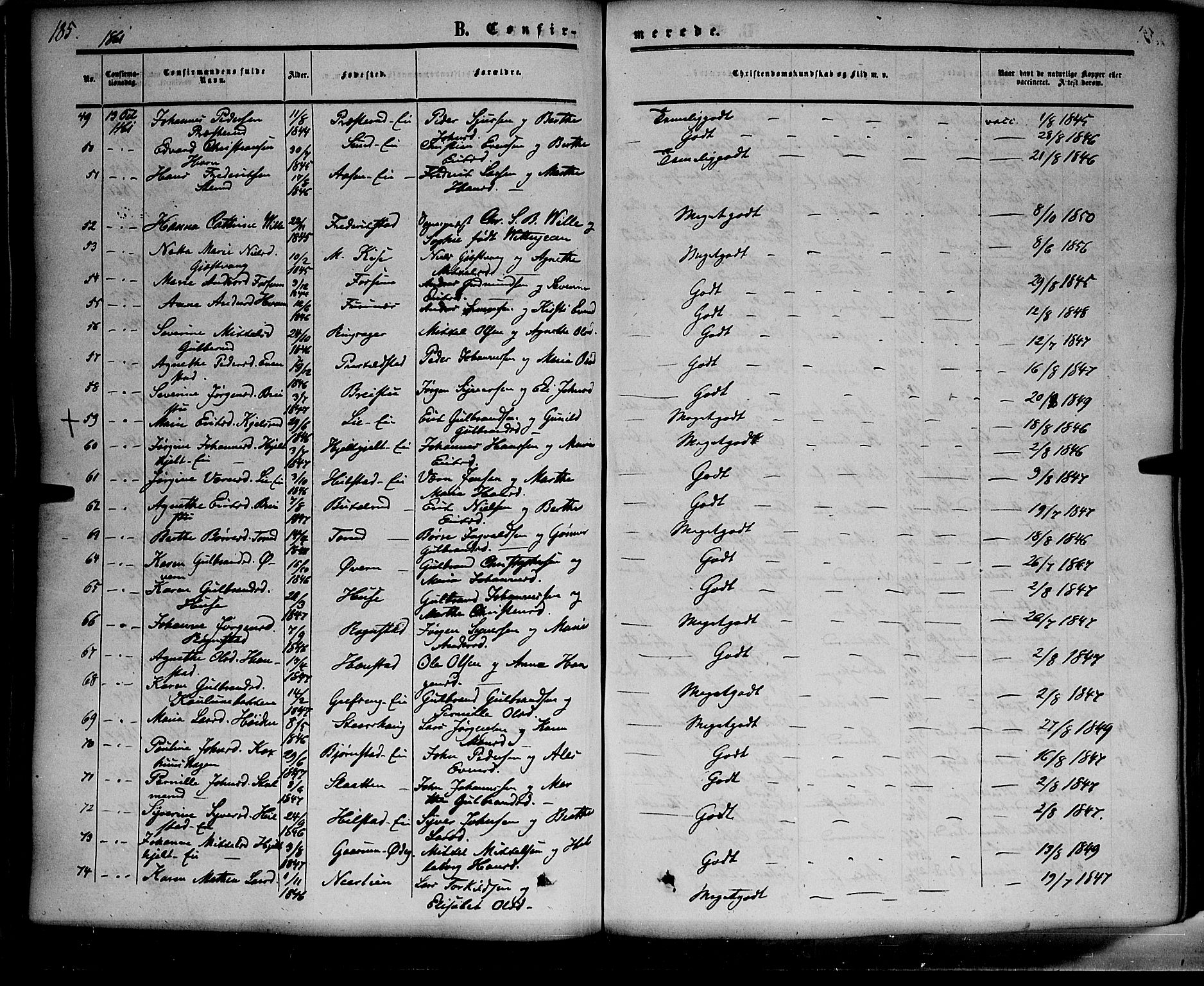 Nes prestekontor, Hedmark, AV/SAH-PREST-020/K/Ka/L0004: Parish register (official) no. 4, 1852-1886, p. 185