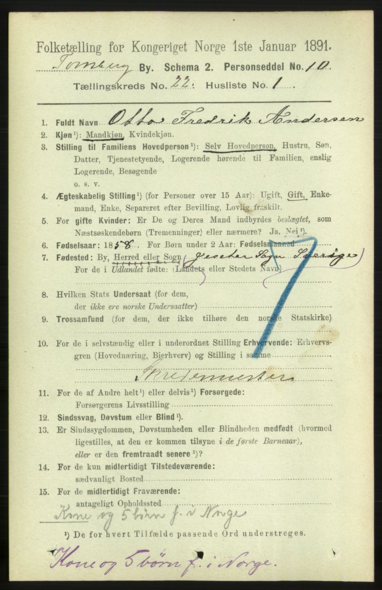 RA, 1891 census for 0705 Tønsberg, 1891, p. 5775